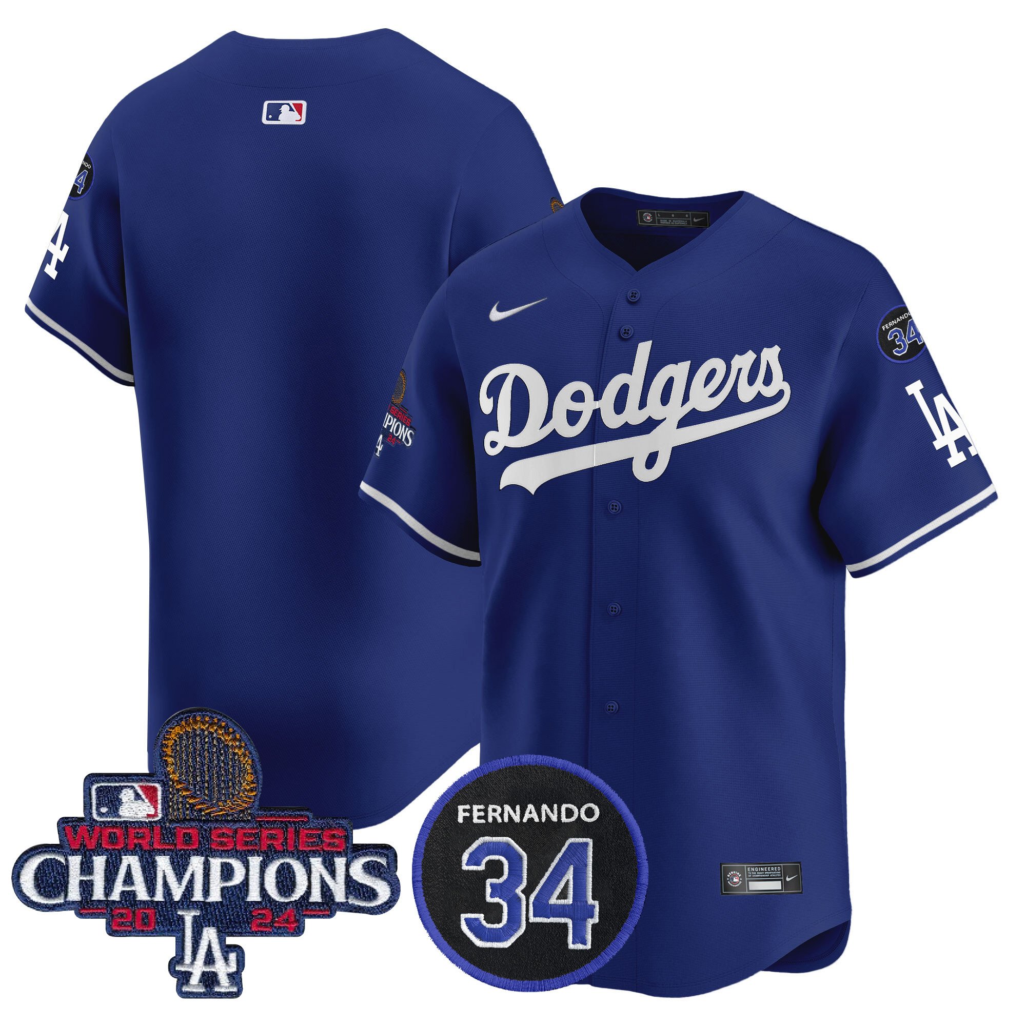 Men's Dodgers 2024 World Series Champions Patch Vapor Premier Limited Jersey V2 - All Stitched
