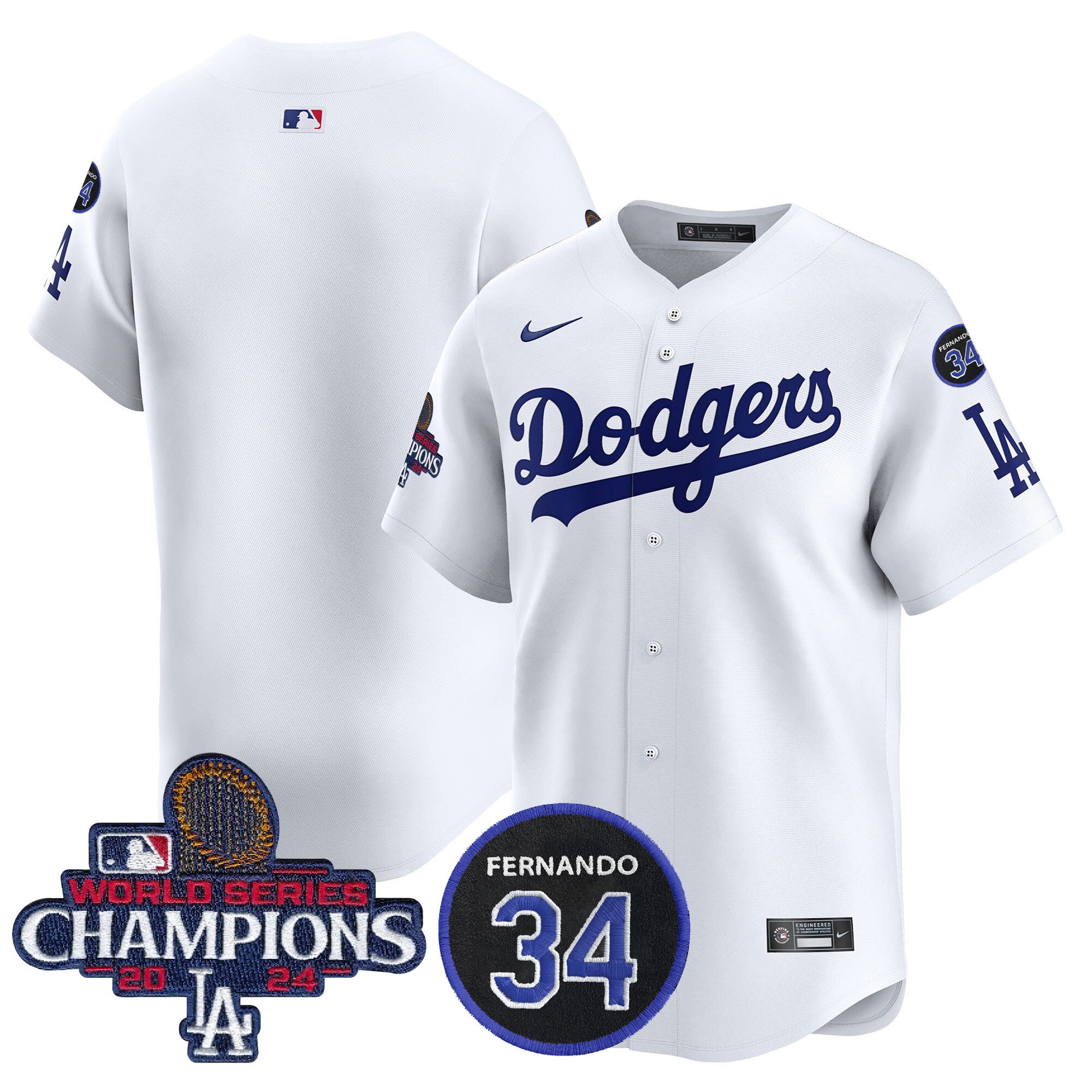 Men's Dodgers 2024 World Series Champions Patch Vapor Premier Limited Jersey V2 - All Stitched