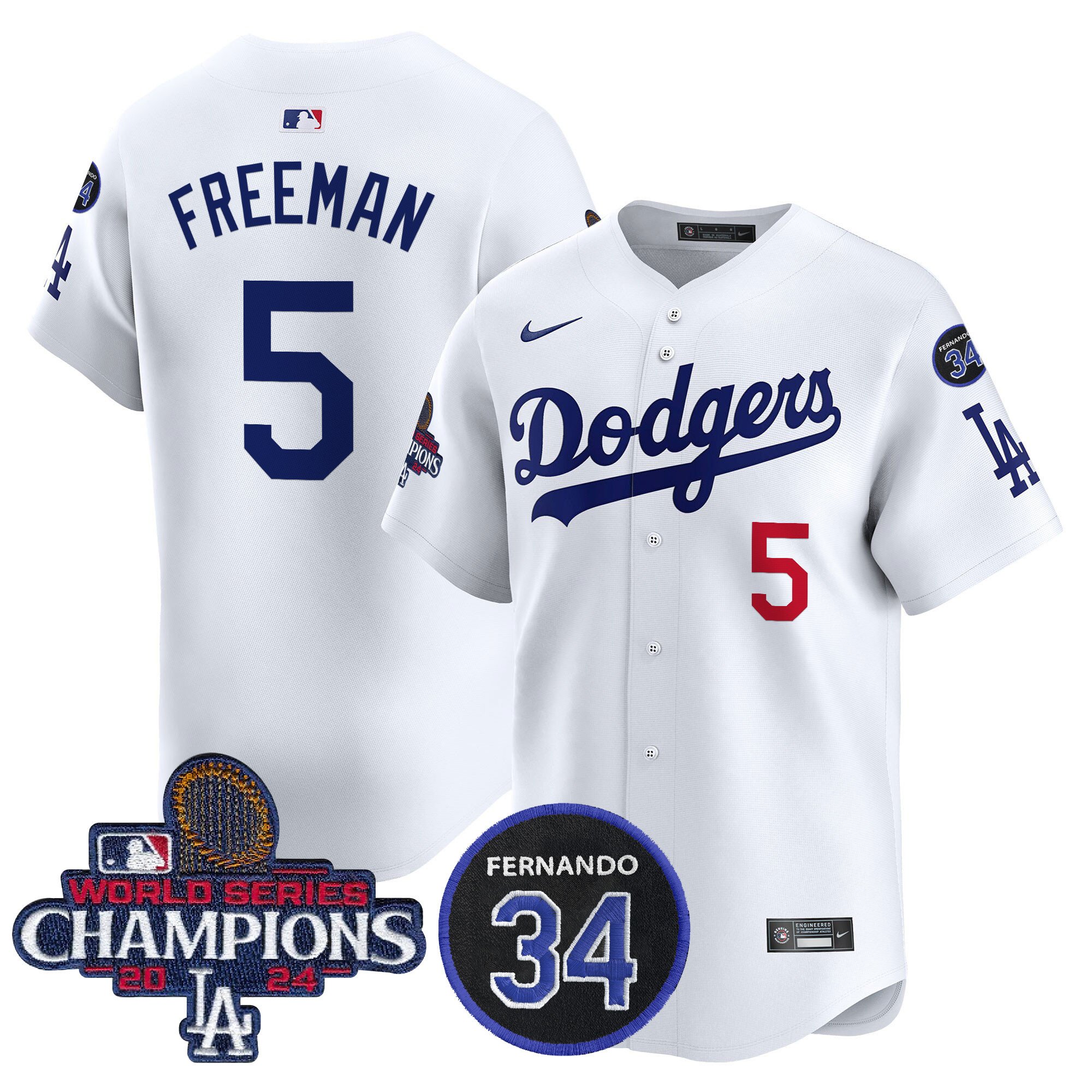 Men's Dodgers 2024 World Series Champions Patch Vapor Premier Limited Jersey V2 - All Stitched