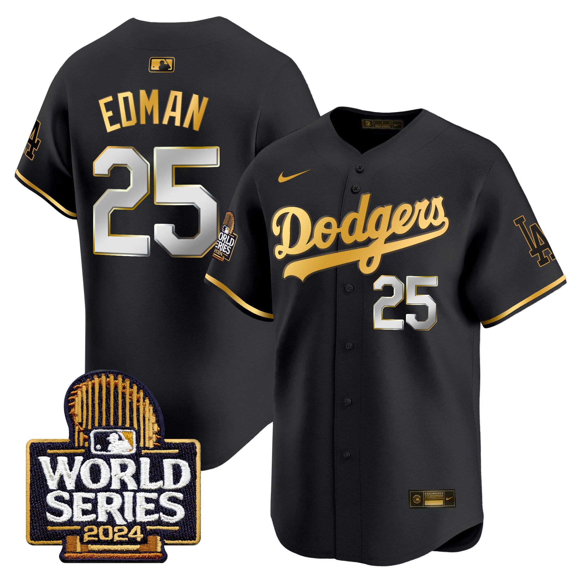 Men's Dodgers 2024 World Series Gold Trim Vapor Premier Limited Jersey - All Stitched