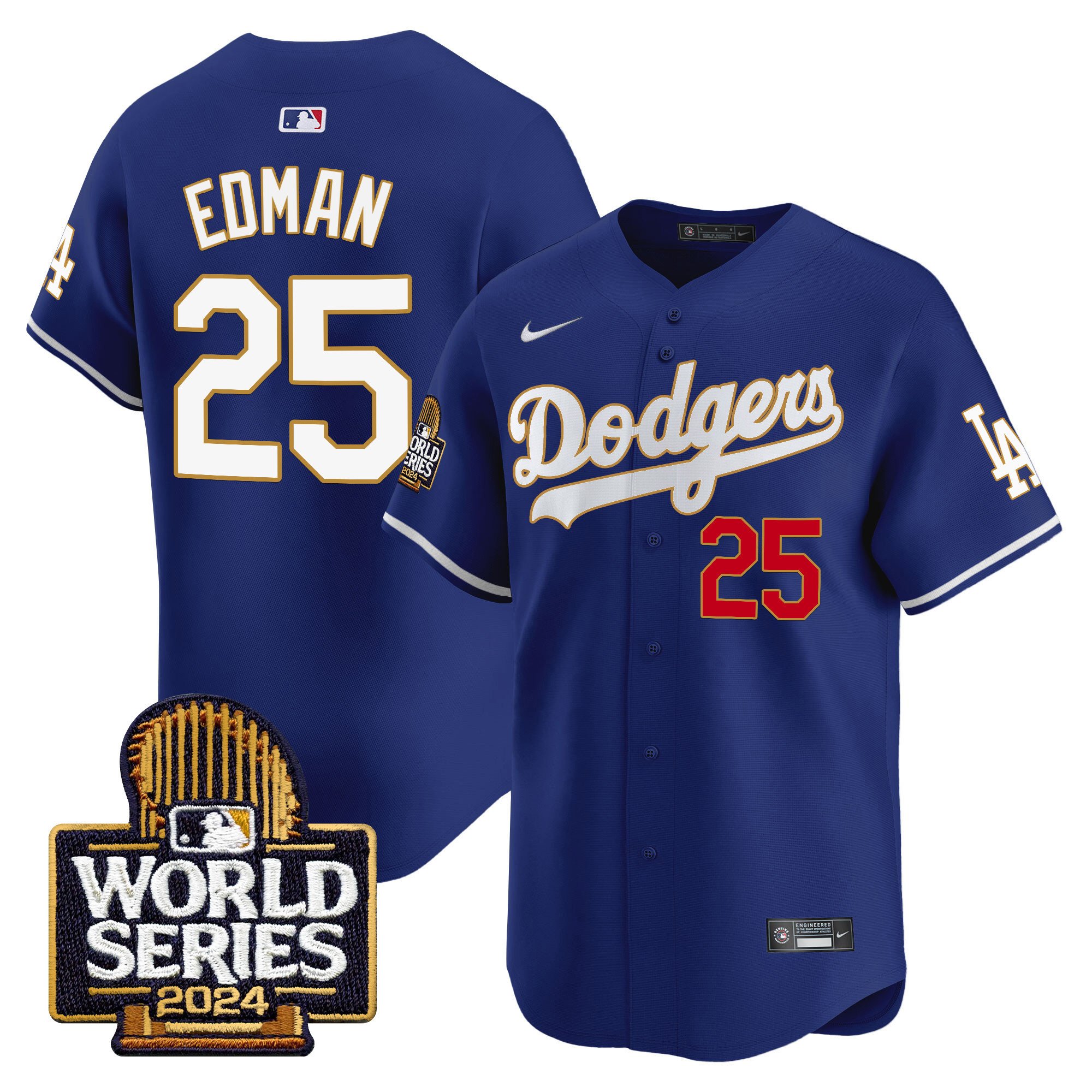 Men's Dodgers 2024 World Series Gold Trim Vapor Premier Limited Jersey - All Stitched