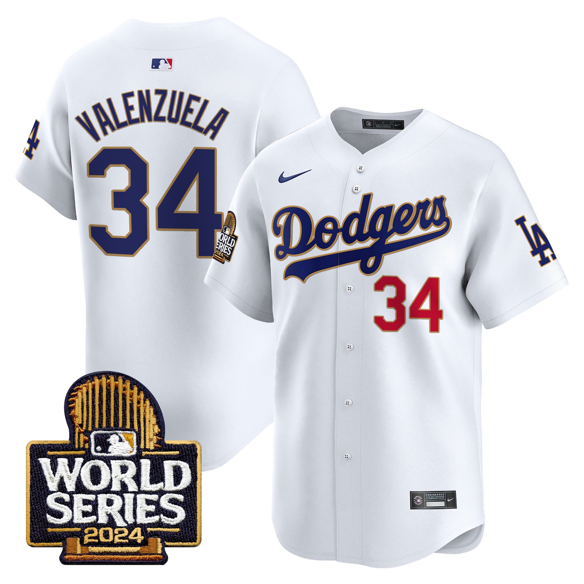 Men's Dodgers 2024 World Series Gold Trim Vapor Premier Limited Jersey - All Stitched