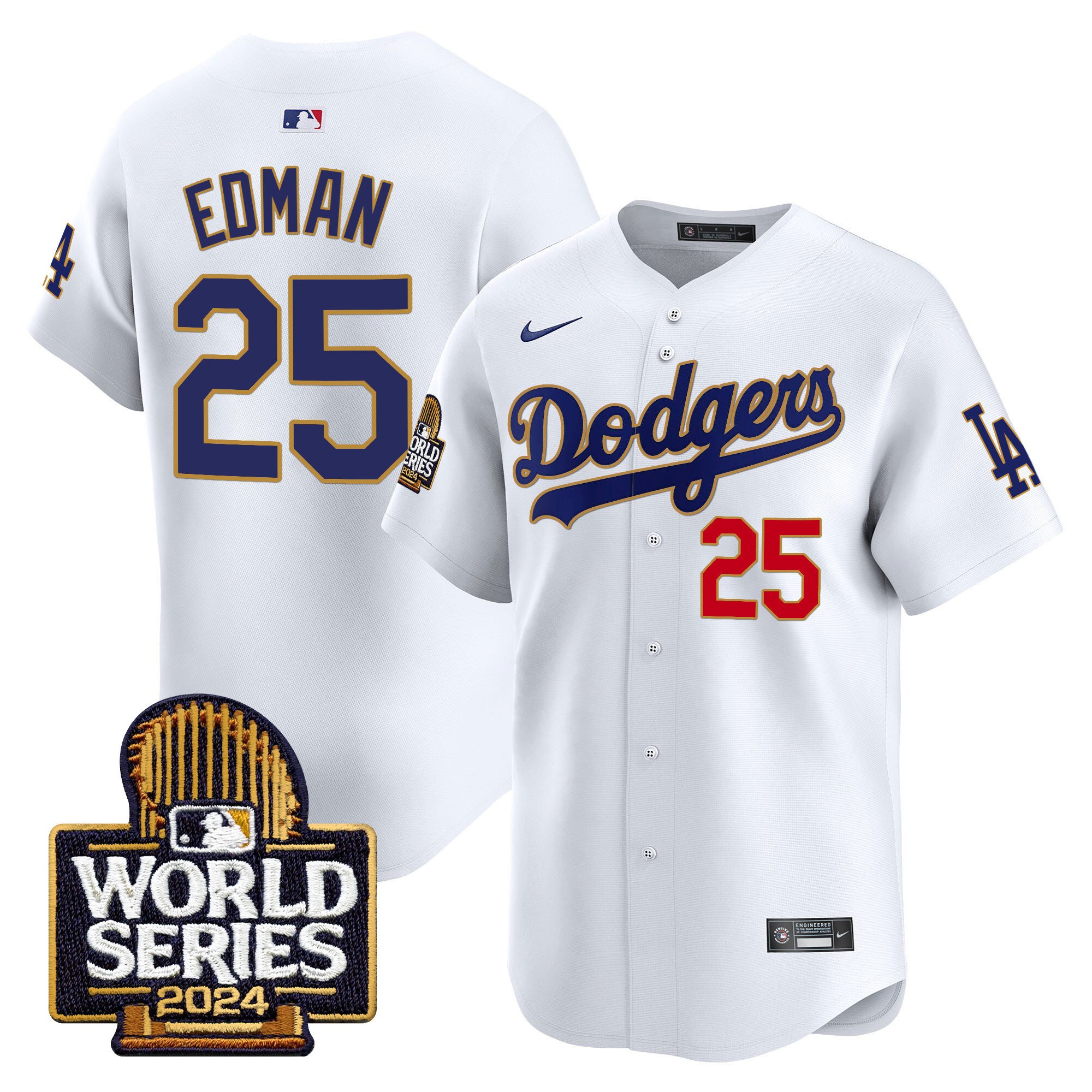 Men's Dodgers 2024 World Series Gold Trim Vapor Premier Limited Jersey - All Stitched