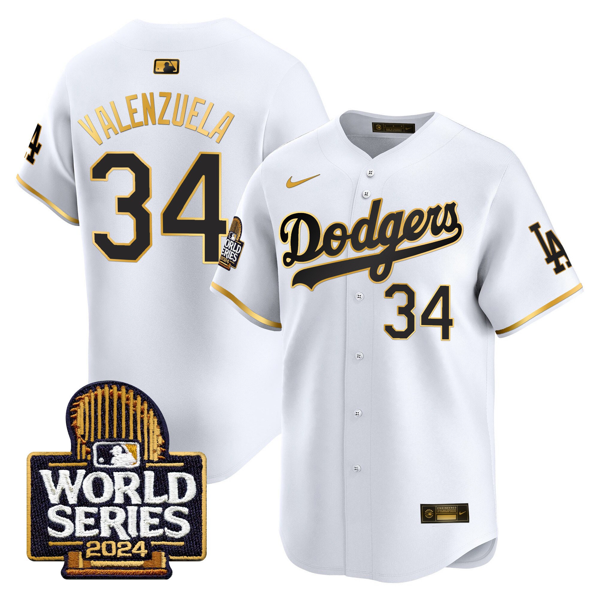 Men's Dodgers 2024 World Series Gold Trim Vapor Premier Limited Jersey - All Stitched