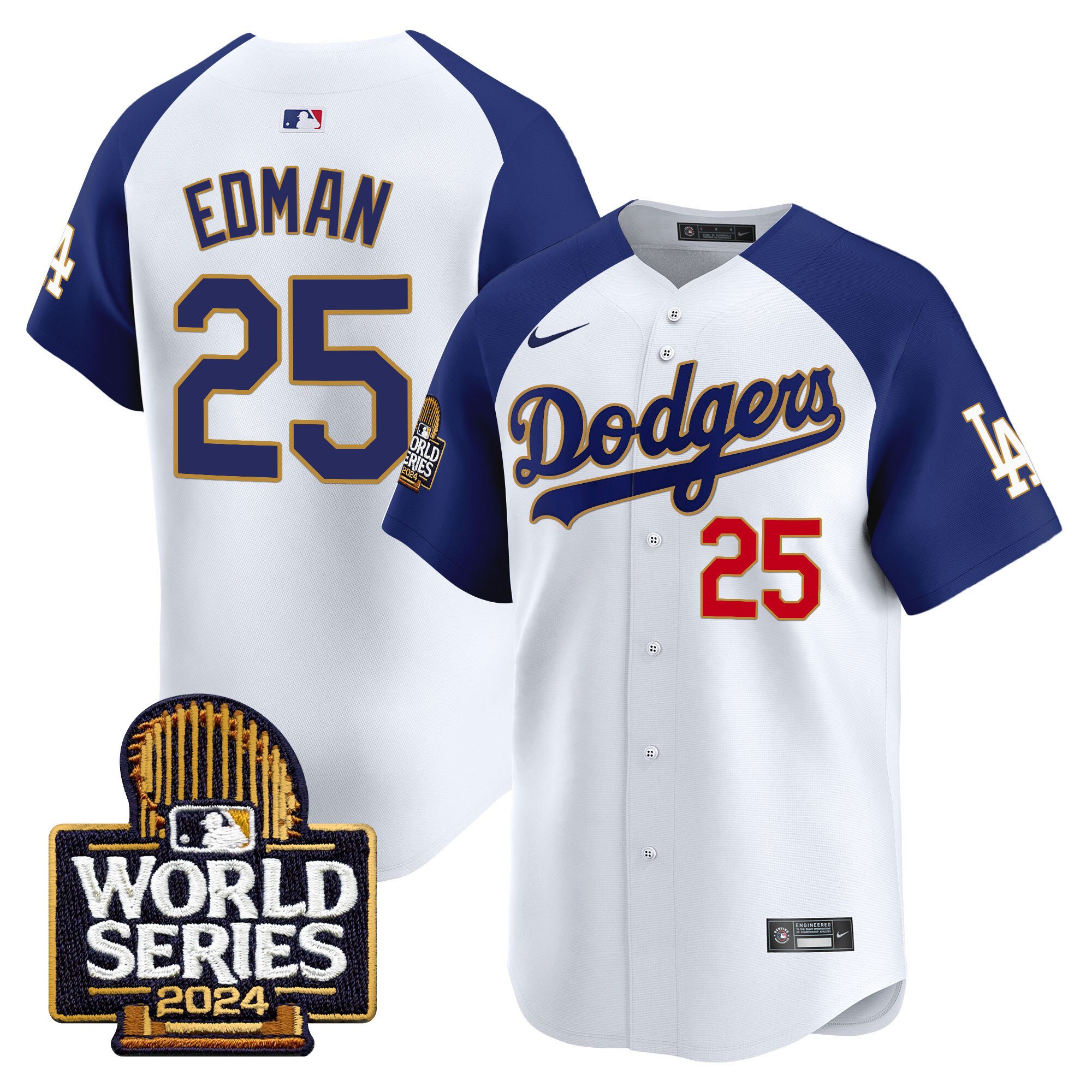 Men's Dodgers 2024 World Series Gold Trim Vapor Premier Limited Jersey - All Stitched