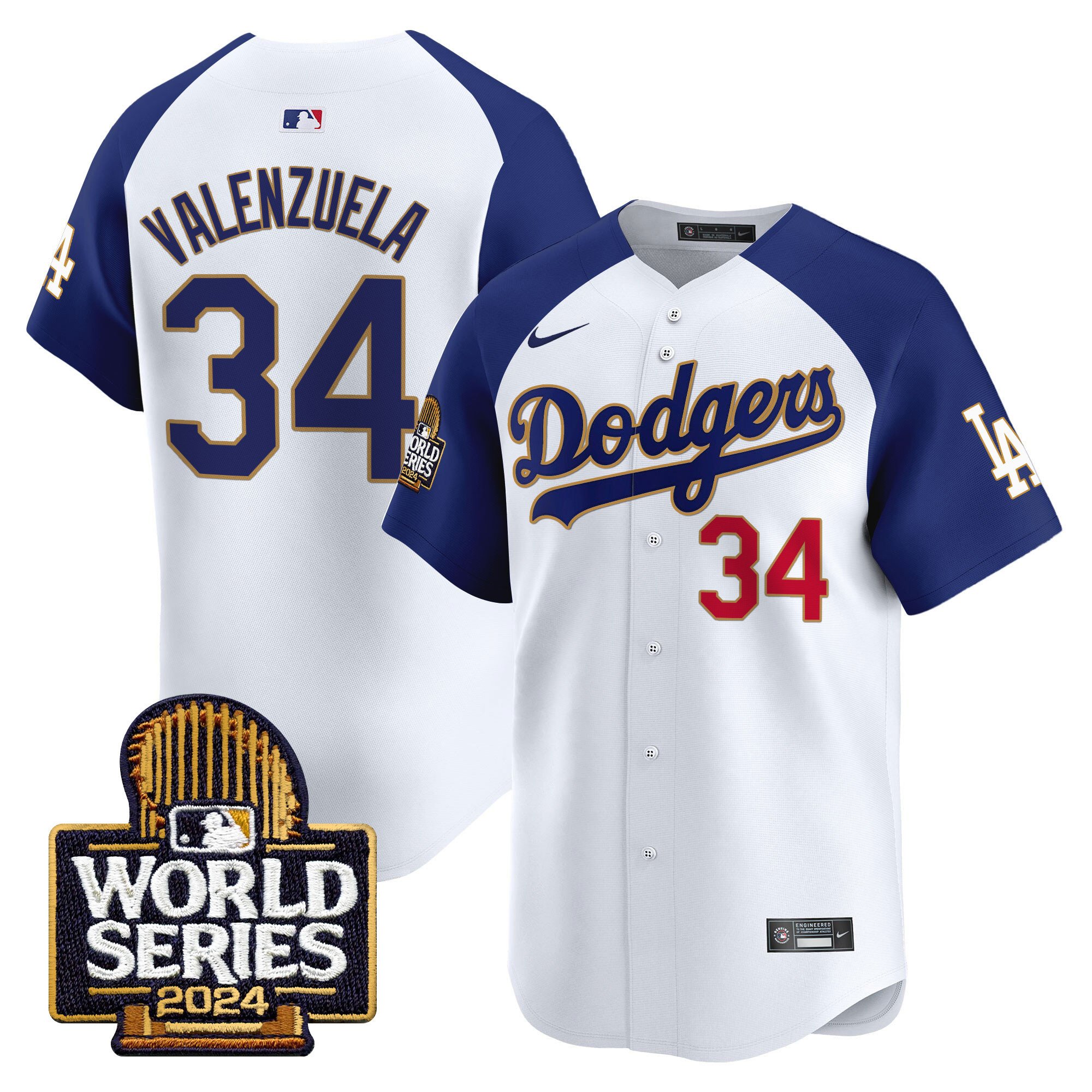 Men's Dodgers 2024 World Series Gold Trim Vapor Premier Limited Jersey - All Stitched