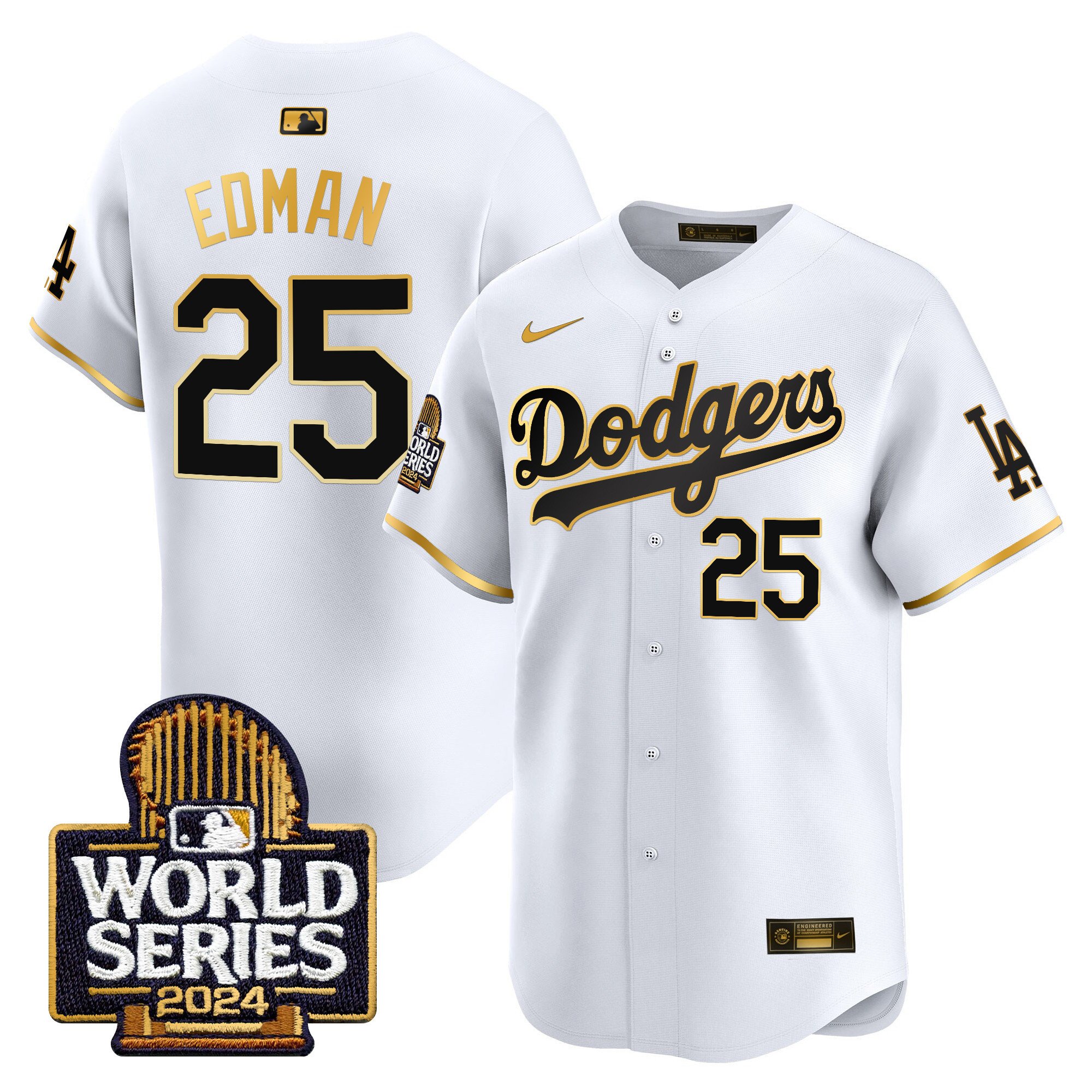 Men's Dodgers 2024 World Series Gold Trim Vapor Premier Limited Jersey - All Stitched