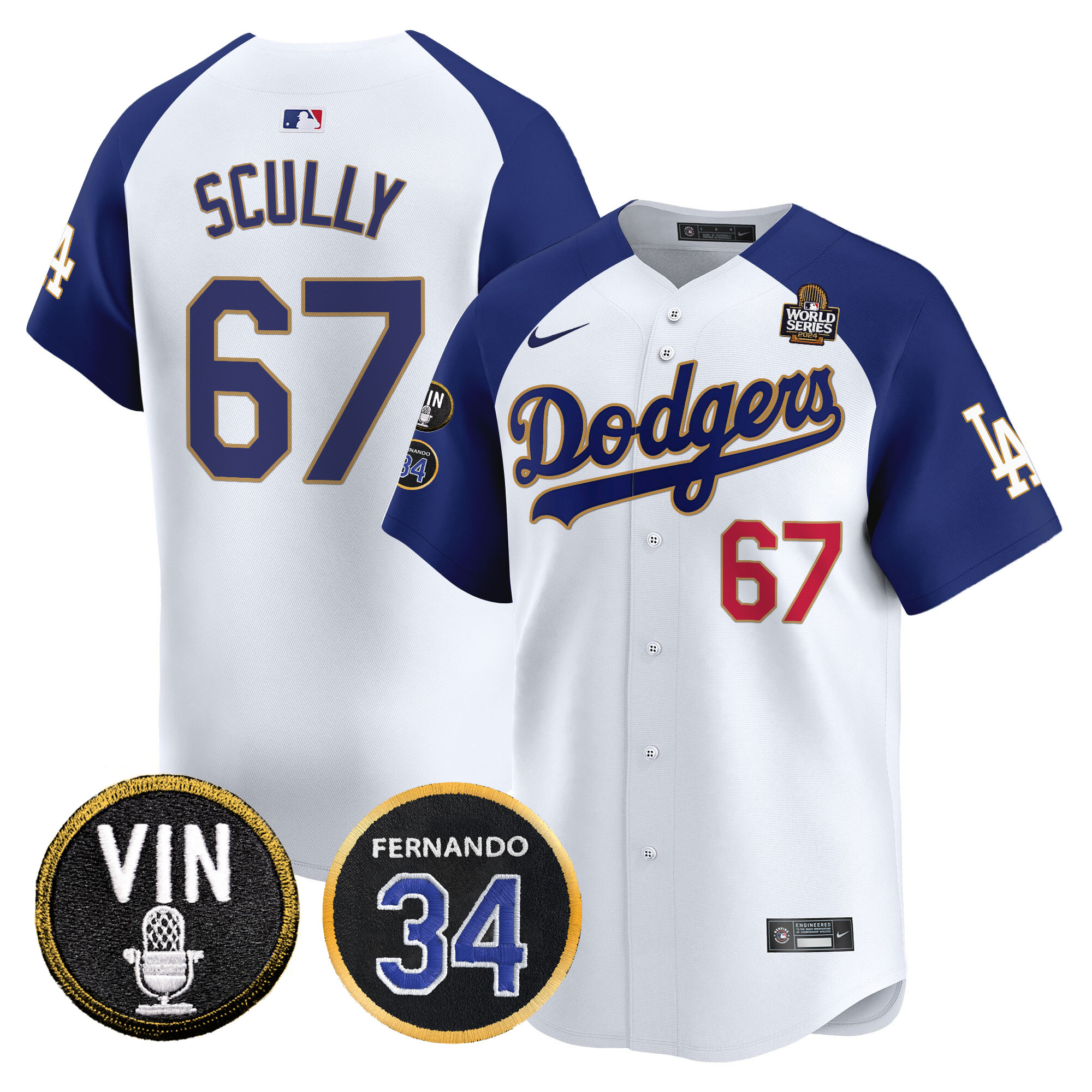 Men's Dodgers 2024 World Series Gold Trim Vapor Premier Limited Jersey V3 - All Stitched