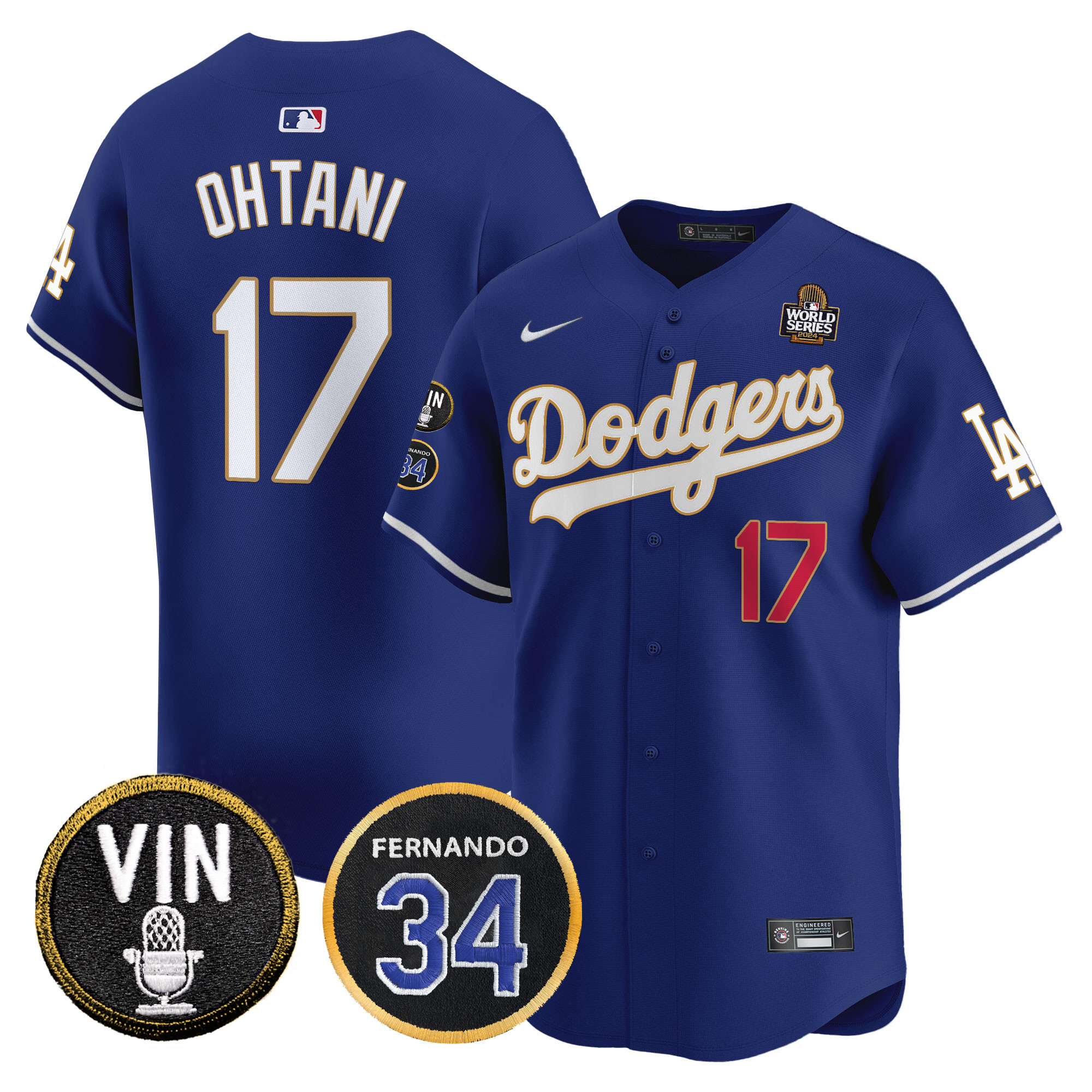 Men's Dodgers 2024 World Series Gold Trim Vapor Premier Limited Jersey V3 - All Stitched