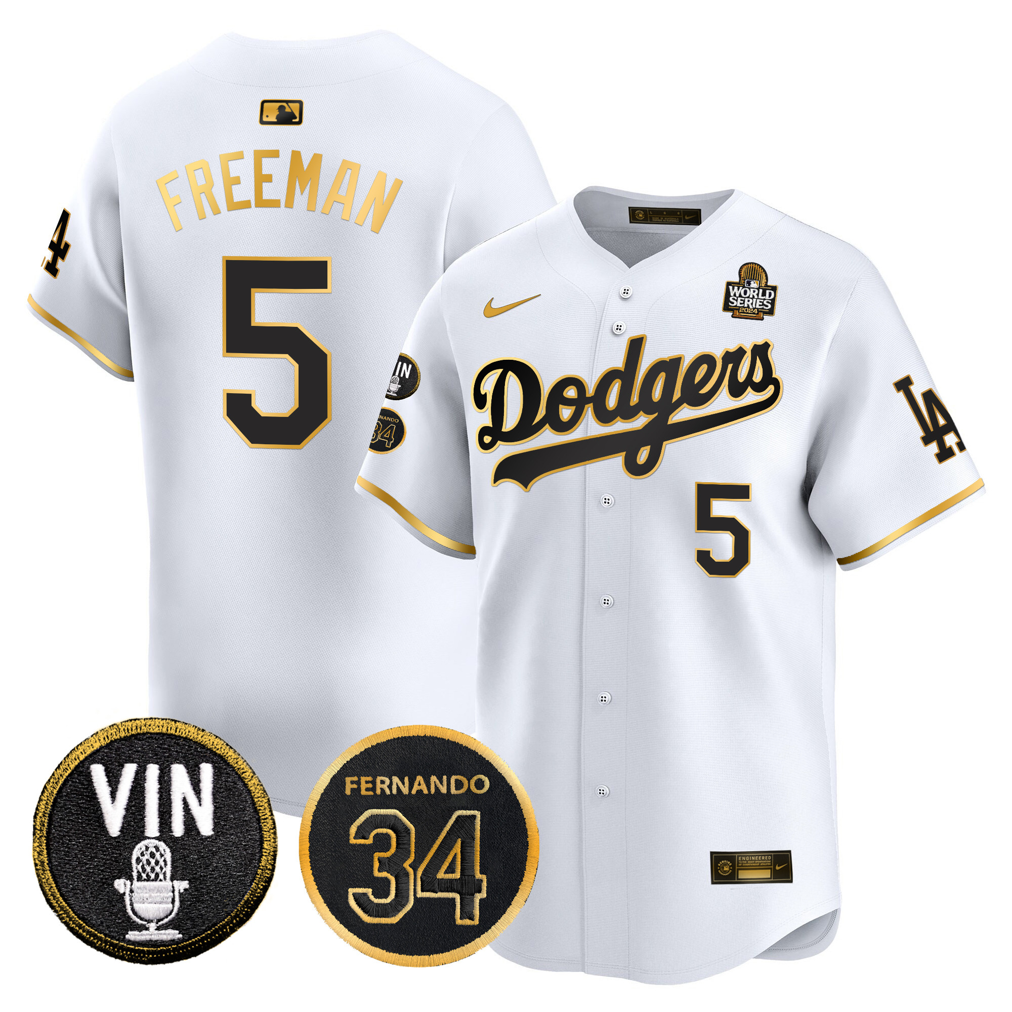Men's Dodgers 2024 World Series Gold Trim Vapor Premier Limited Jersey V3 - All Stitched