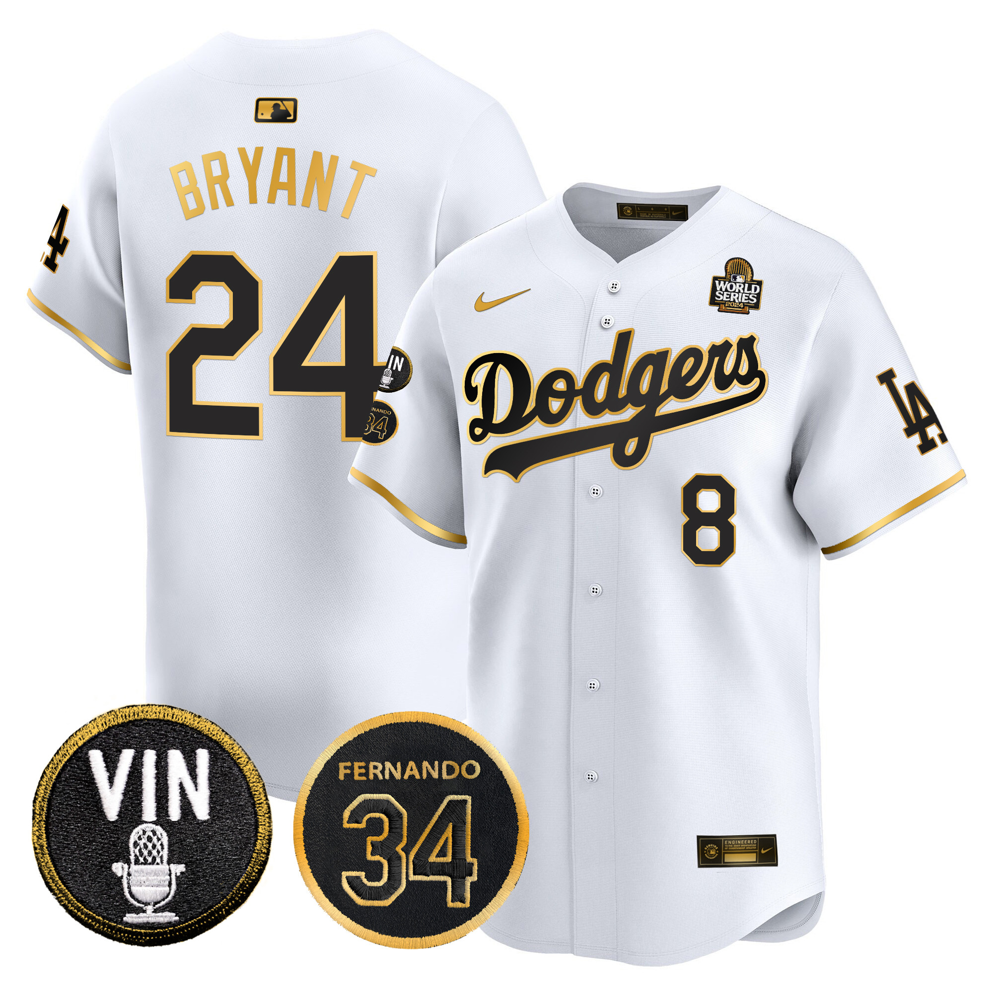 Men's Dodgers 2024 World Series Gold Trim Vapor Premier Limited Jersey V3 - All Stitched