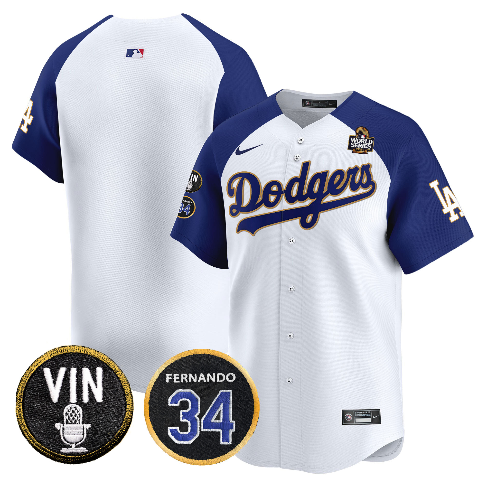 Men's Dodgers 2024 World Series Gold Trim Vapor Premier Limited Jersey V3 - All Stitched