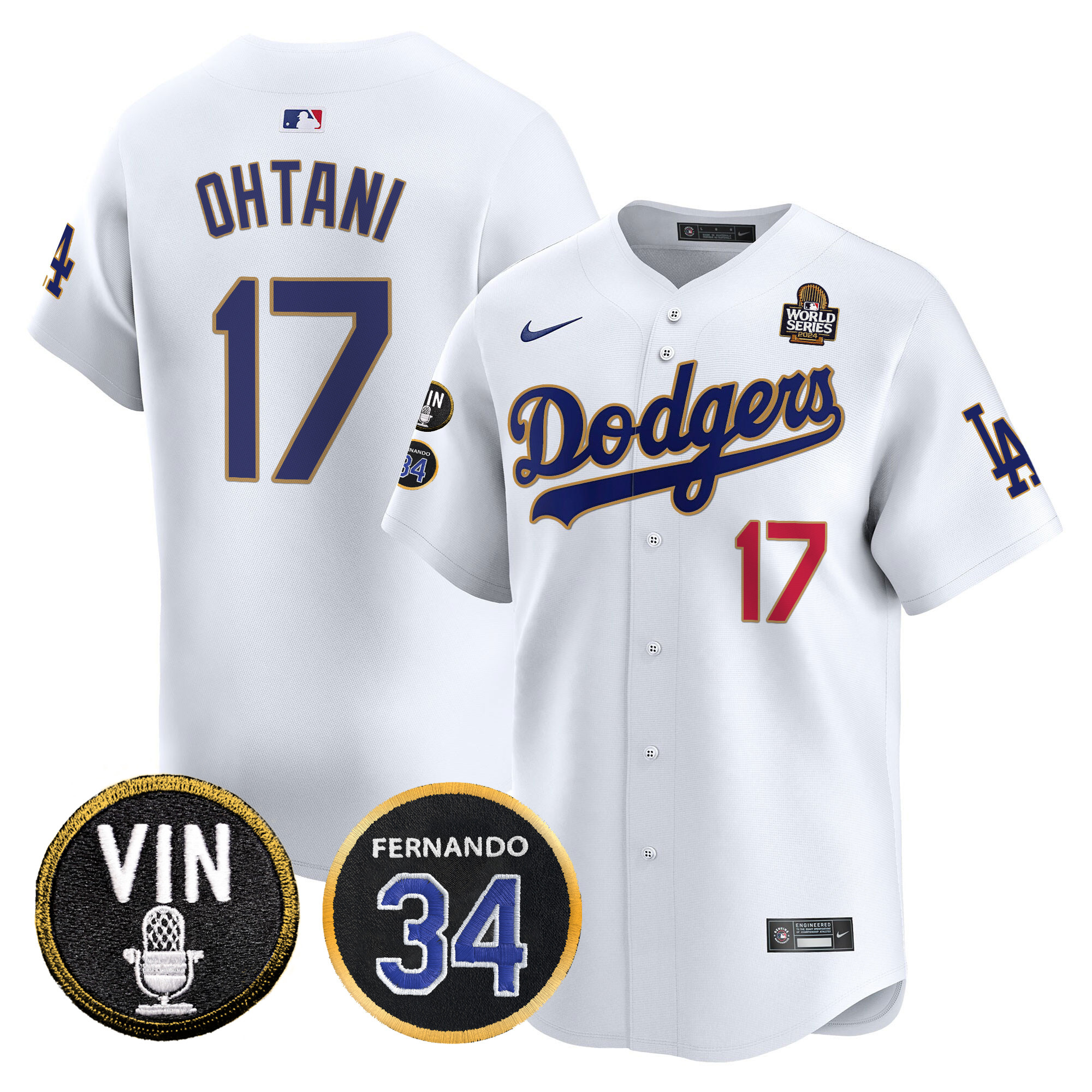 Men's Dodgers 2024 World Series Gold Trim Vapor Premier Limited Jersey V3 - All Stitched