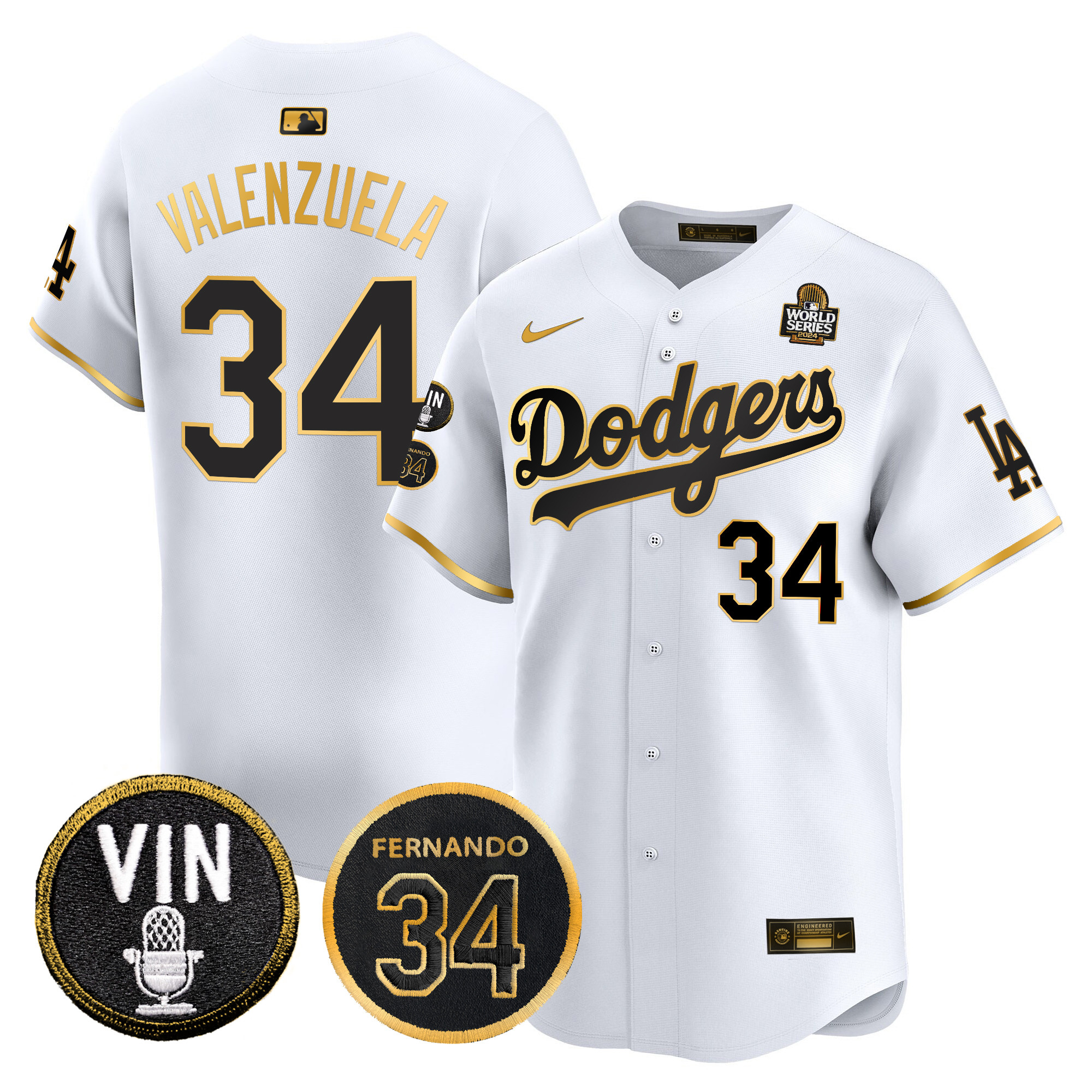 Men's Dodgers 2024 World Series Gold Trim Vapor Premier Limited Jersey V3 - All Stitched
