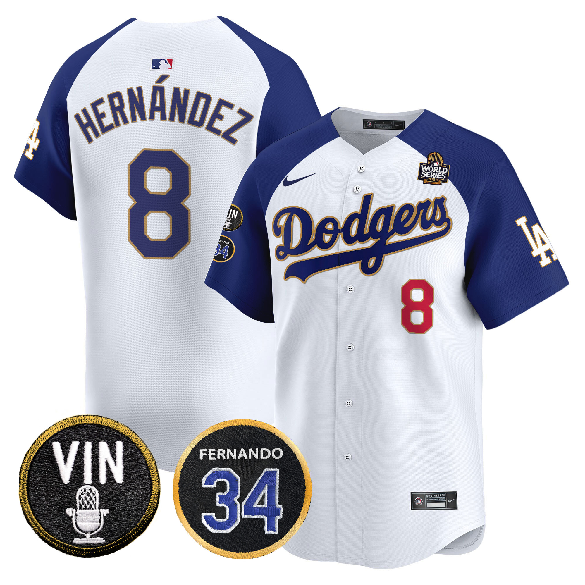 Men's Dodgers 2024 World Series Gold Trim Vapor Premier Limited Jersey V3 - All Stitched