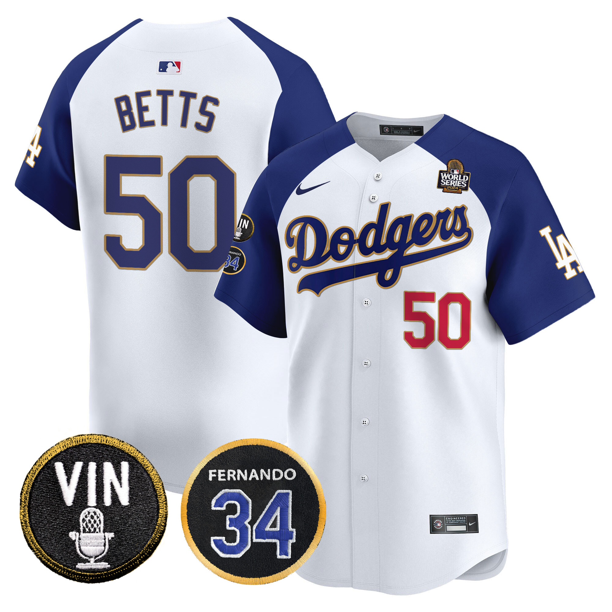 Men's Dodgers 2024 World Series Gold Trim Vapor Premier Limited Jersey V3 - All Stitched