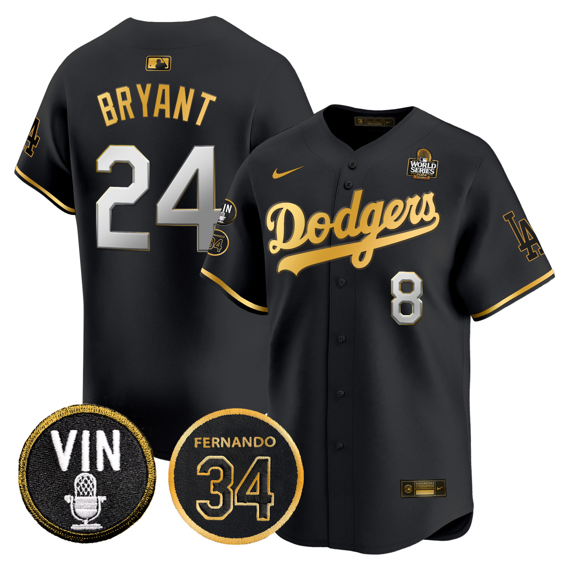 Men's Dodgers 2024 World Series Gold Trim Vapor Premier Limited Jersey V3 - All Stitched