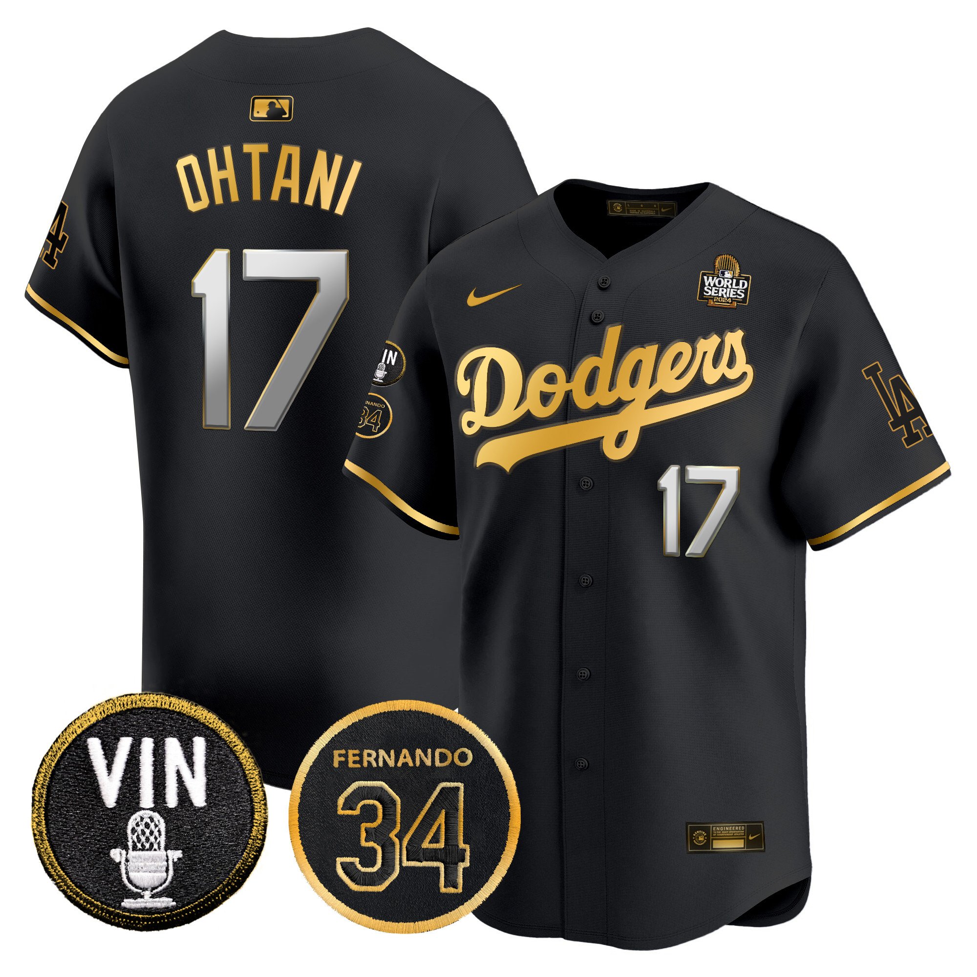Men's Dodgers 2024 World Series Gold Trim Vapor Premier Limited Jersey V3 - All Stitched