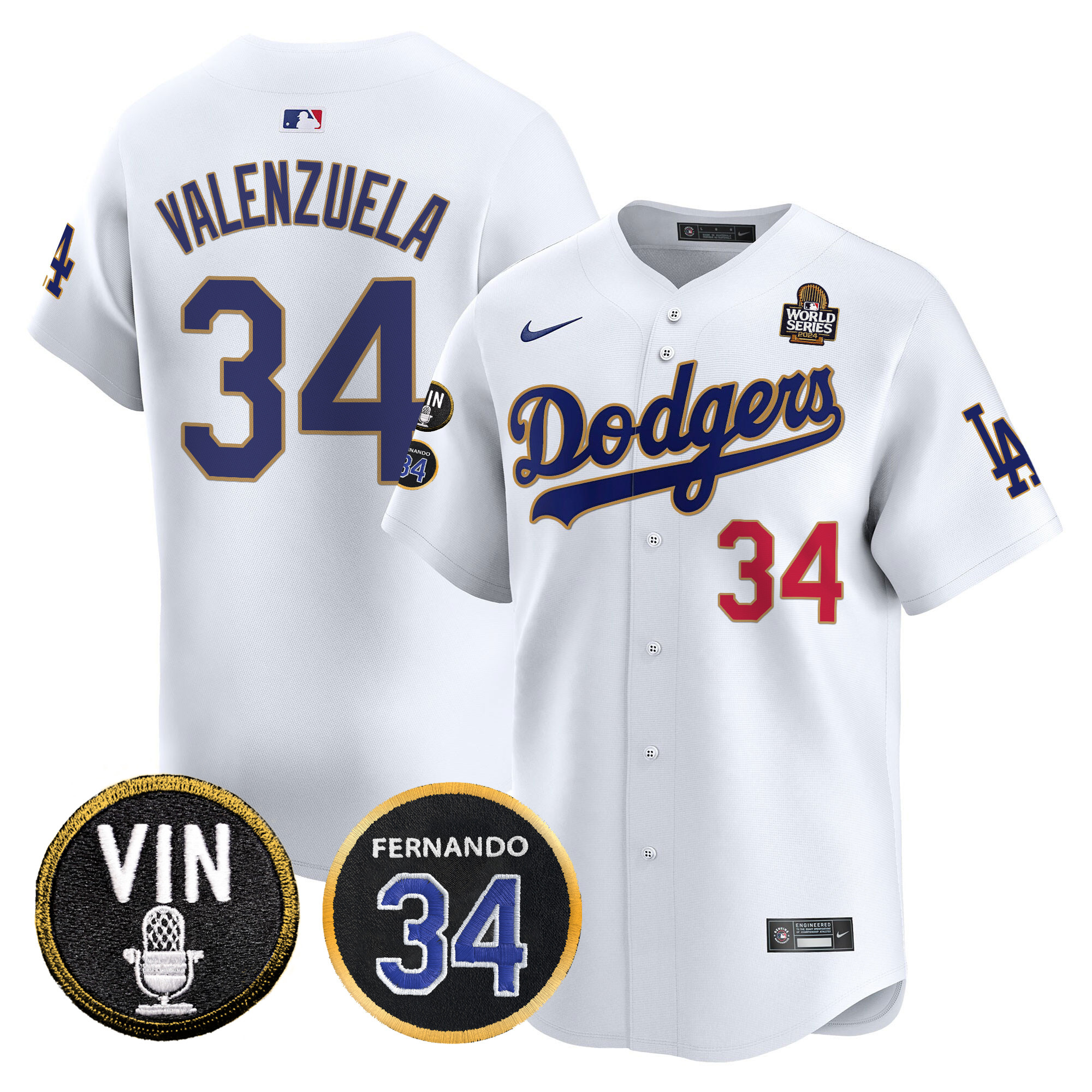 Men's Dodgers 2024 World Series Gold Trim Vapor Premier Limited Jersey V3 - All Stitched
