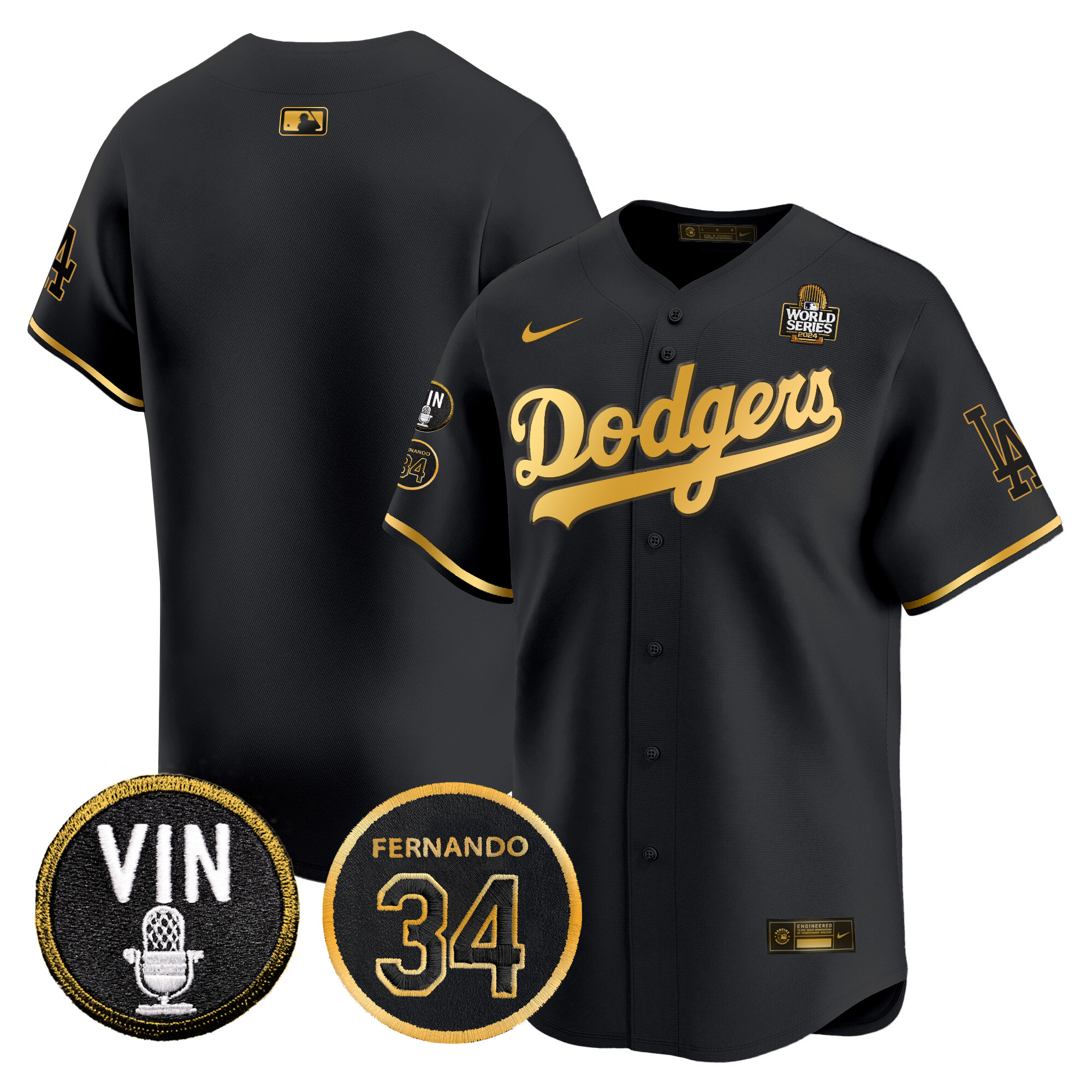 Men's Dodgers 2024 World Series Gold Trim Vapor Premier Limited Jersey V3 - All Stitched