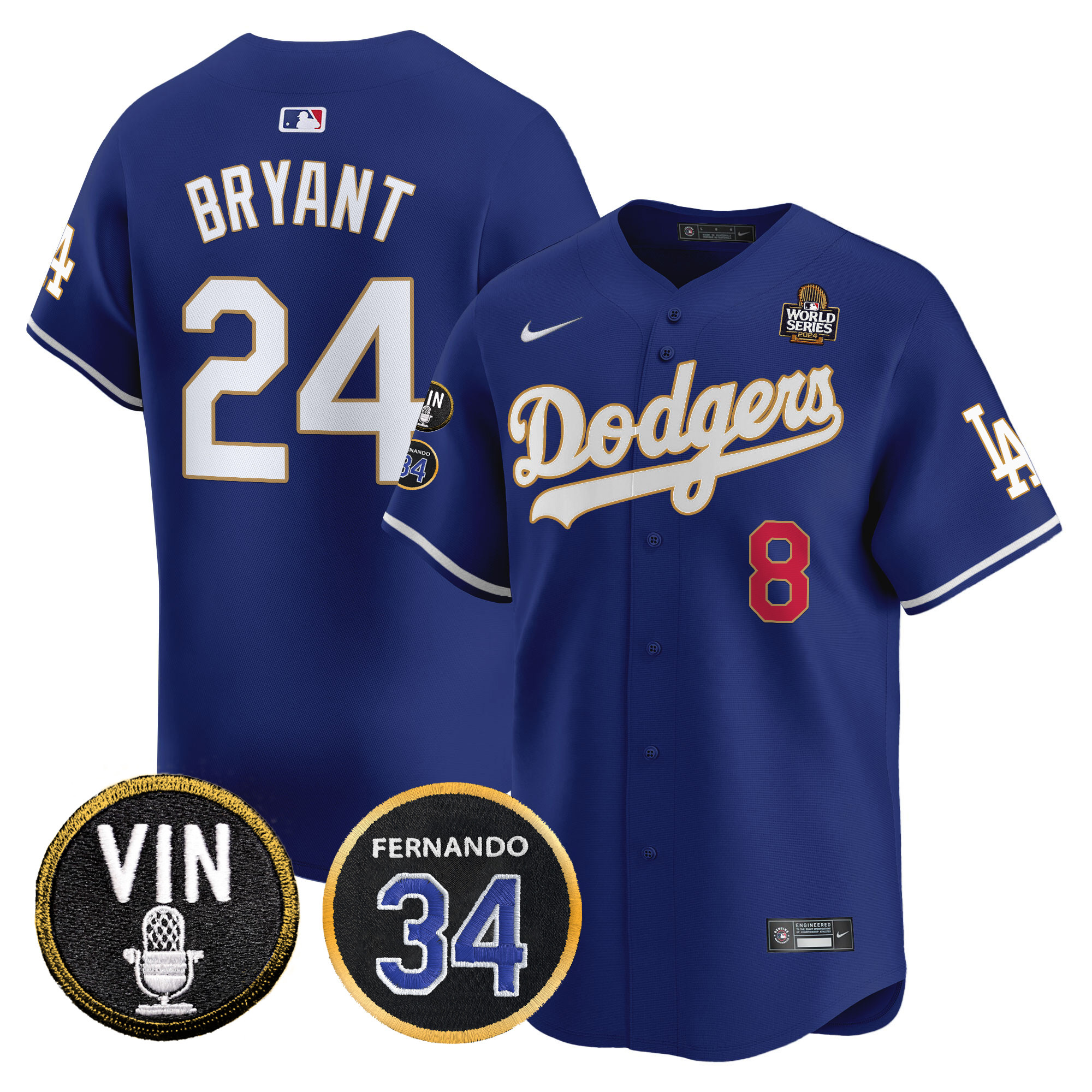 Men's Dodgers 2024 World Series Gold Trim Vapor Premier Limited Jersey V3 - All Stitched