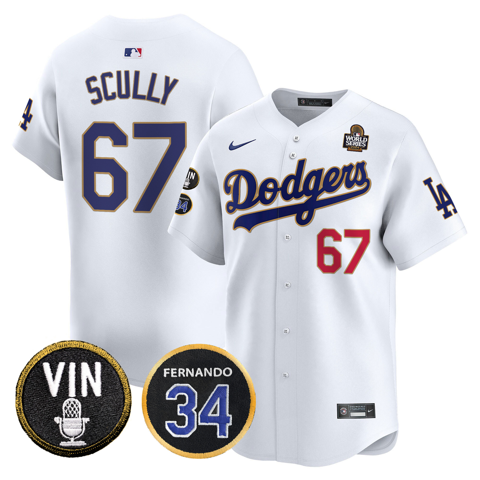 Men's Dodgers 2024 World Series Gold Trim Vapor Premier Limited Jersey V3 - All Stitched