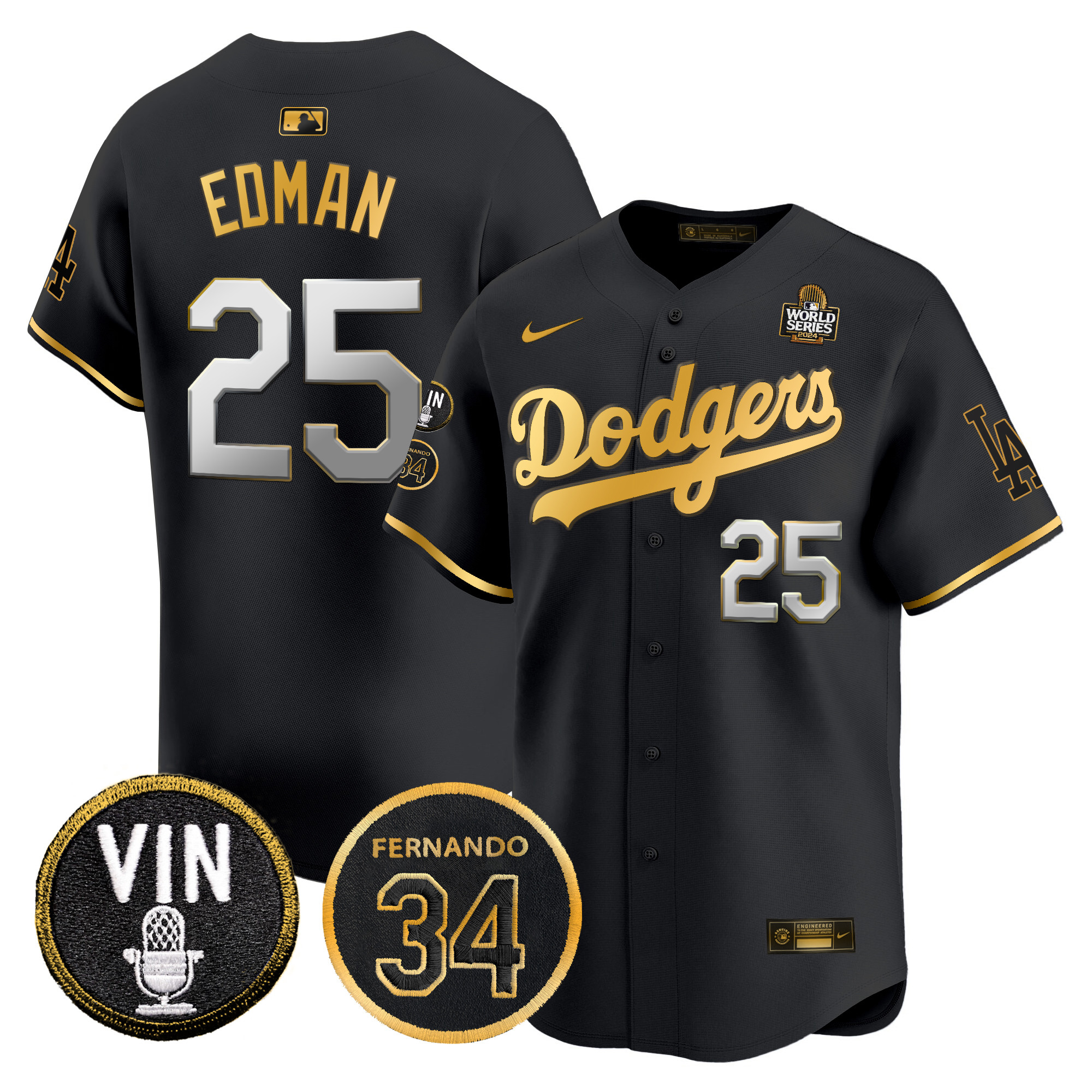 Men's Dodgers 2024 World Series Gold Trim Vapor Premier Limited Jersey V3 - All Stitched