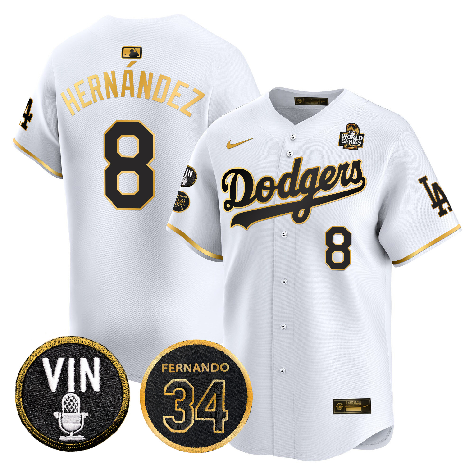 Men's Dodgers 2024 World Series Gold Trim Vapor Premier Limited Jersey V3 - All Stitched