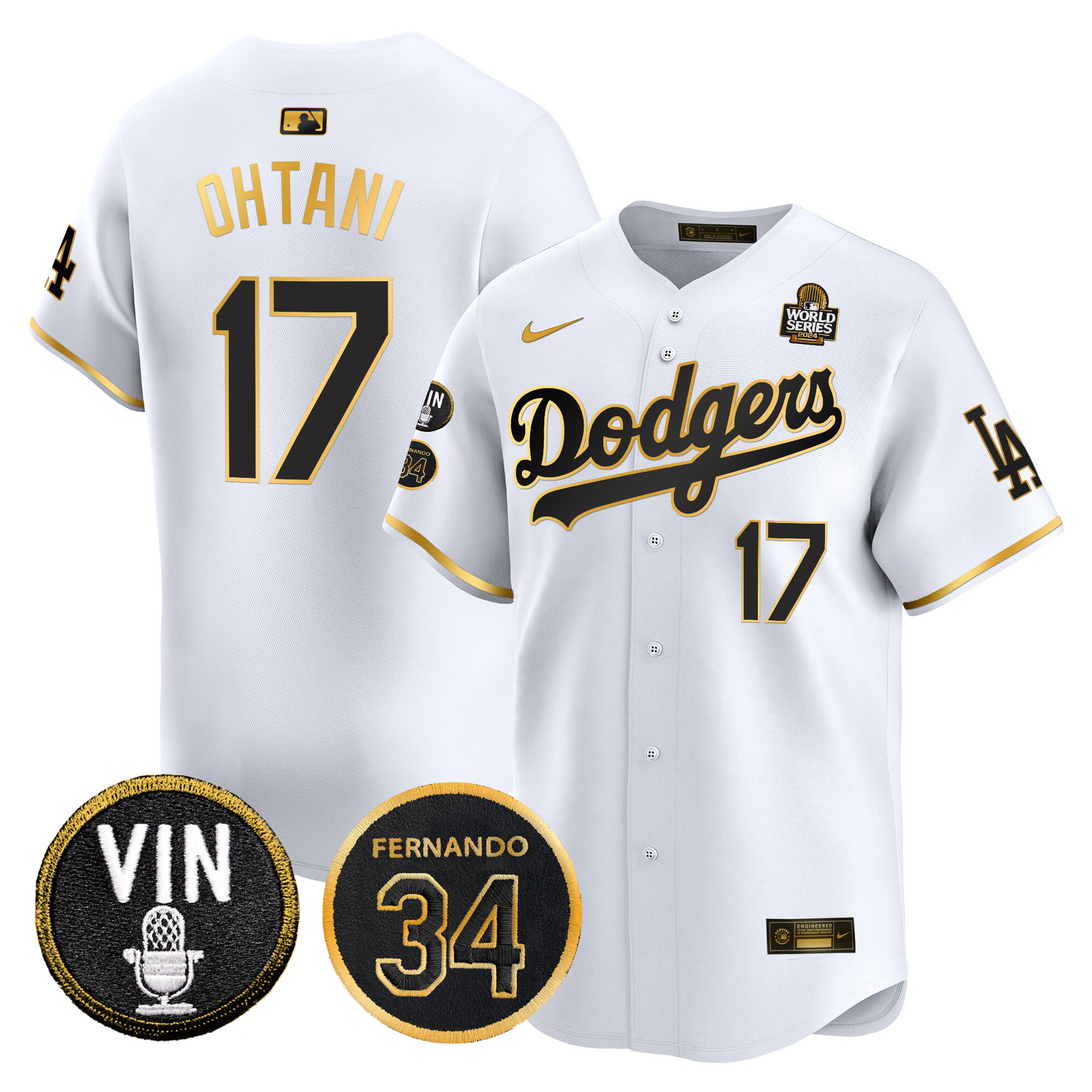Men's Dodgers 2024 World Series Gold Trim Vapor Premier Limited Jersey V3 - All Stitched