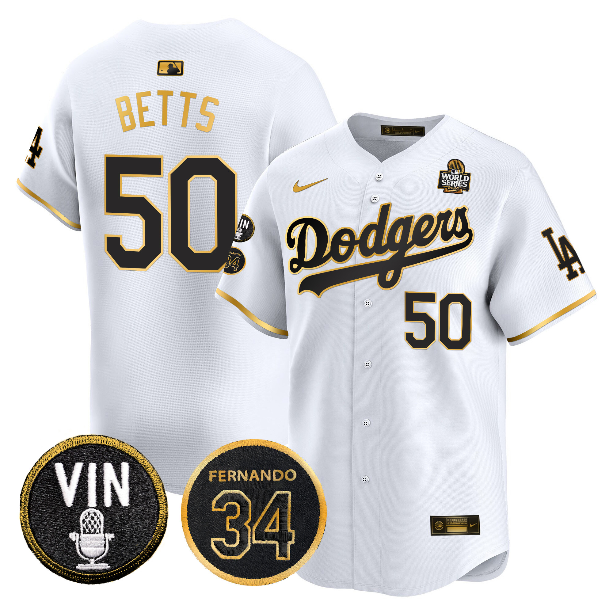 Men's Dodgers 2024 World Series Gold Trim Vapor Premier Limited Jersey V3 - All Stitched