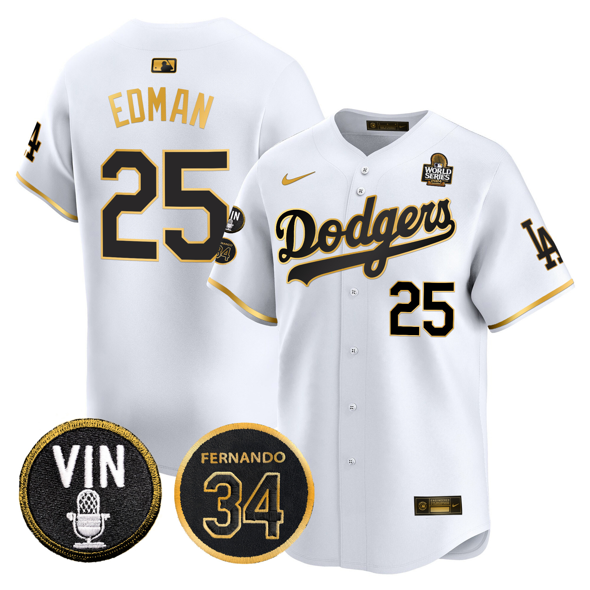 Men's Dodgers 2024 World Series Gold Trim Vapor Premier Limited Jersey V3 - All Stitched