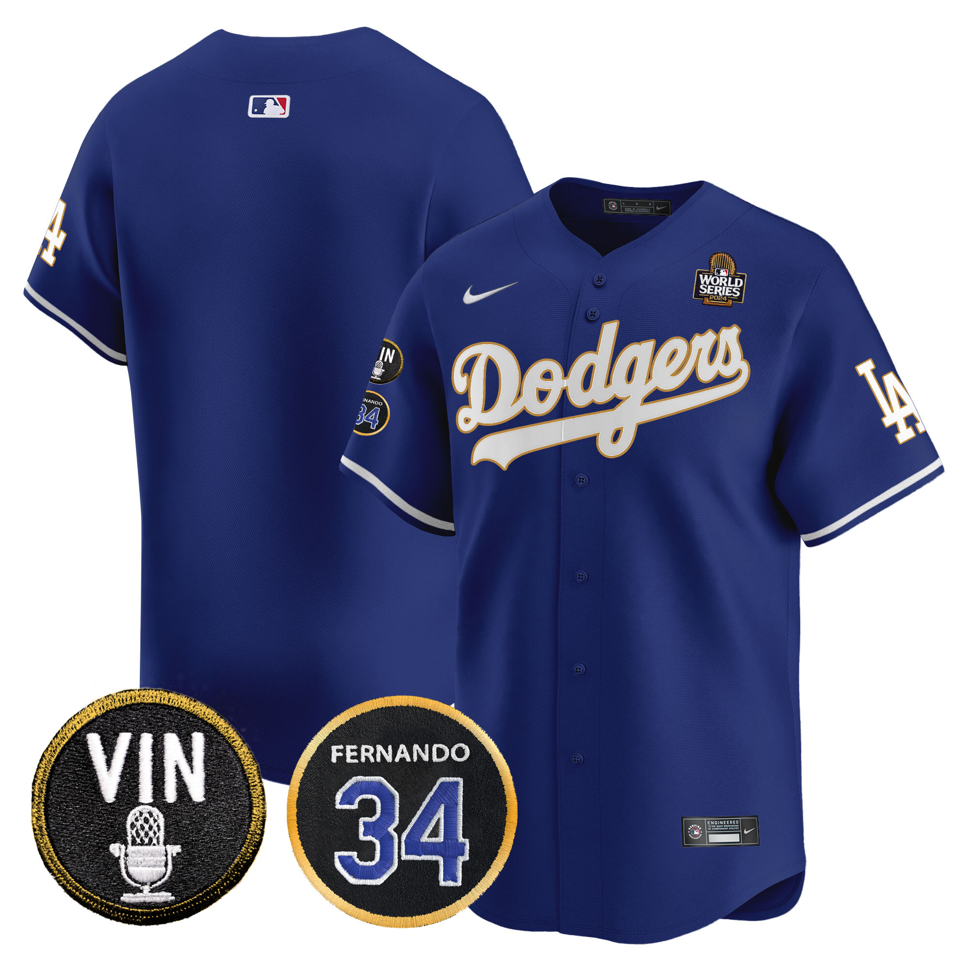 Men's Dodgers 2024 World Series Gold Trim Vapor Premier Limited Jersey V3 - All Stitched