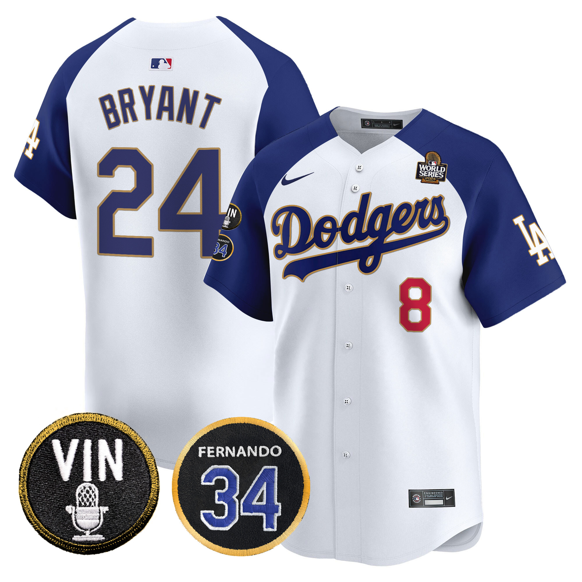 Men's Dodgers 2024 World Series Gold Trim Vapor Premier Limited Jersey V3 - All Stitched