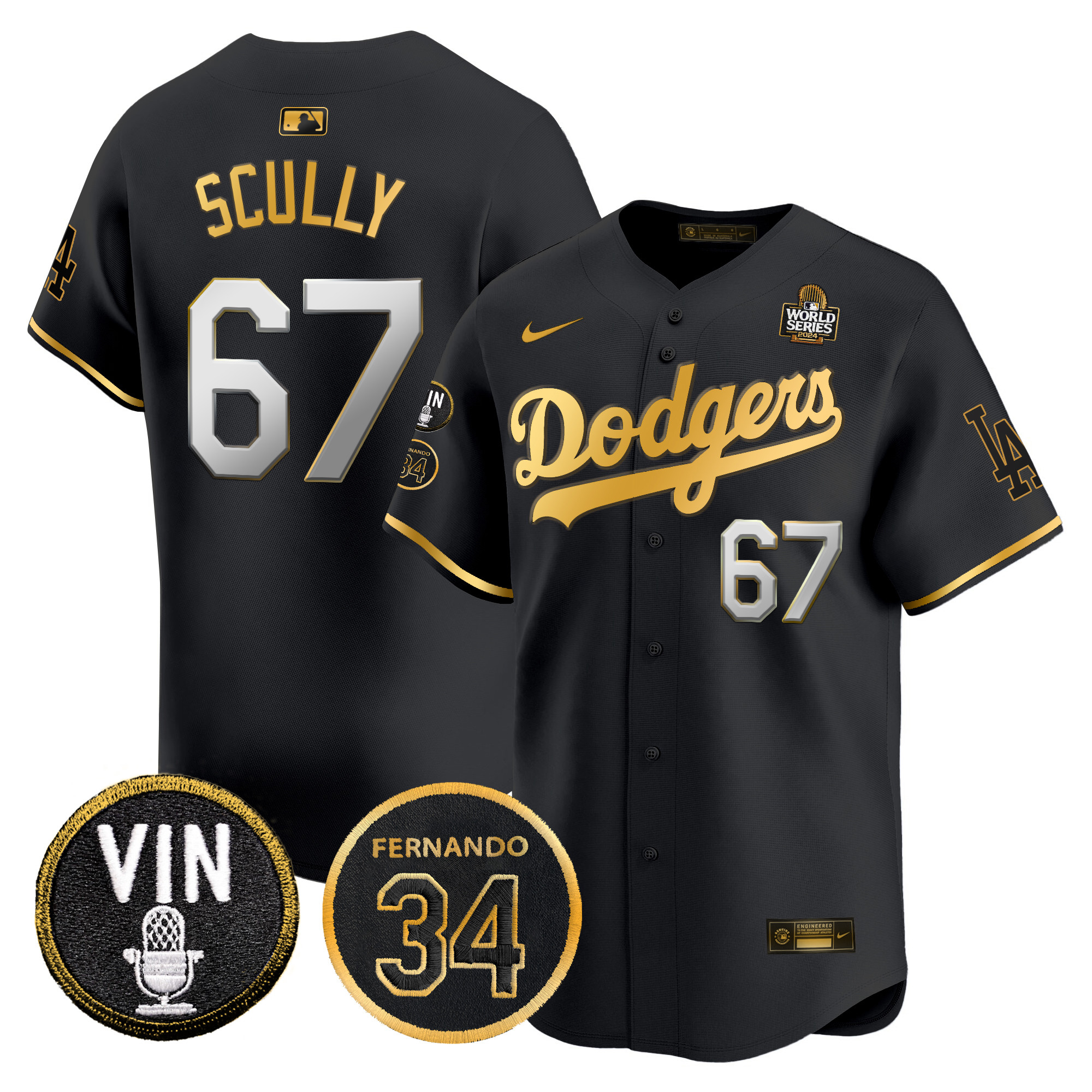 Men's Dodgers 2024 World Series Gold Trim Vapor Premier Limited Jersey V3 - All Stitched