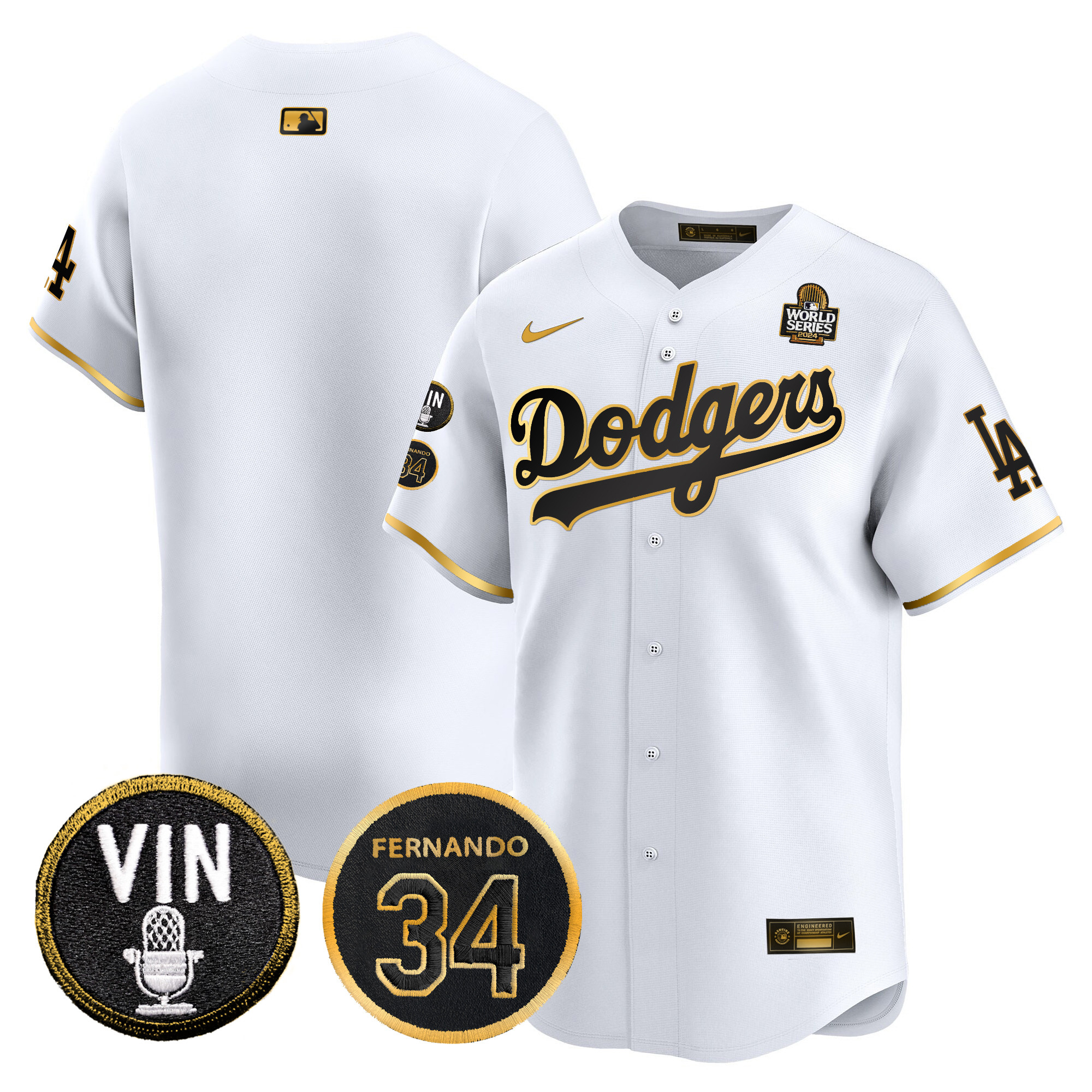 Men's Dodgers 2024 World Series Gold Trim Vapor Premier Limited Jersey V3 - All Stitched