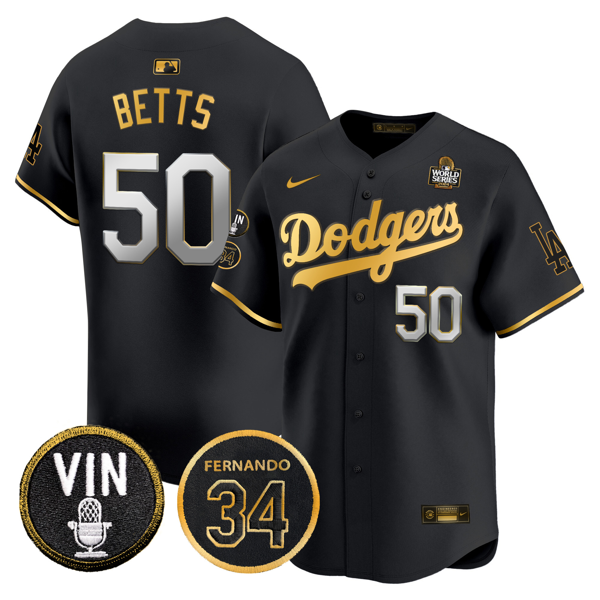 Men's Dodgers 2024 World Series Gold Trim Vapor Premier Limited Jersey V3 - All Stitched