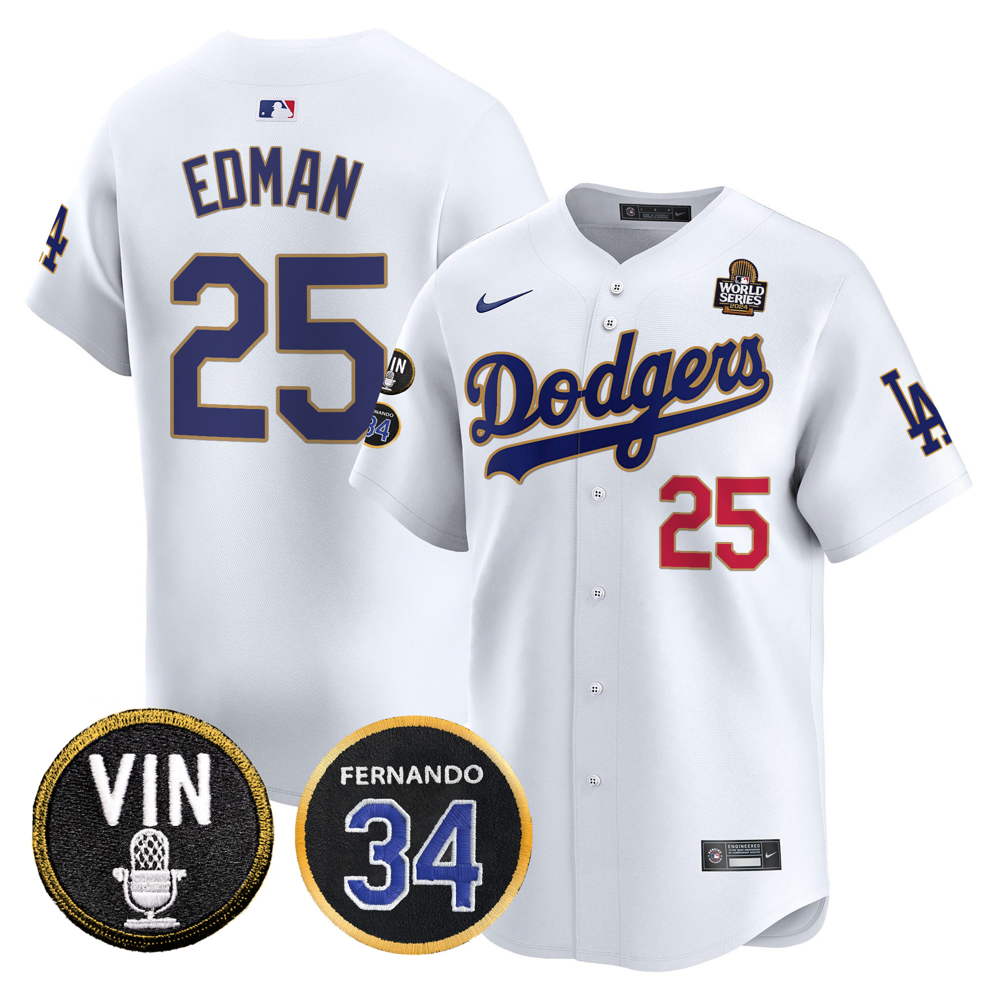 Men's Dodgers 2024 World Series Gold Trim Vapor Premier Limited Jersey V3 - All Stitched
