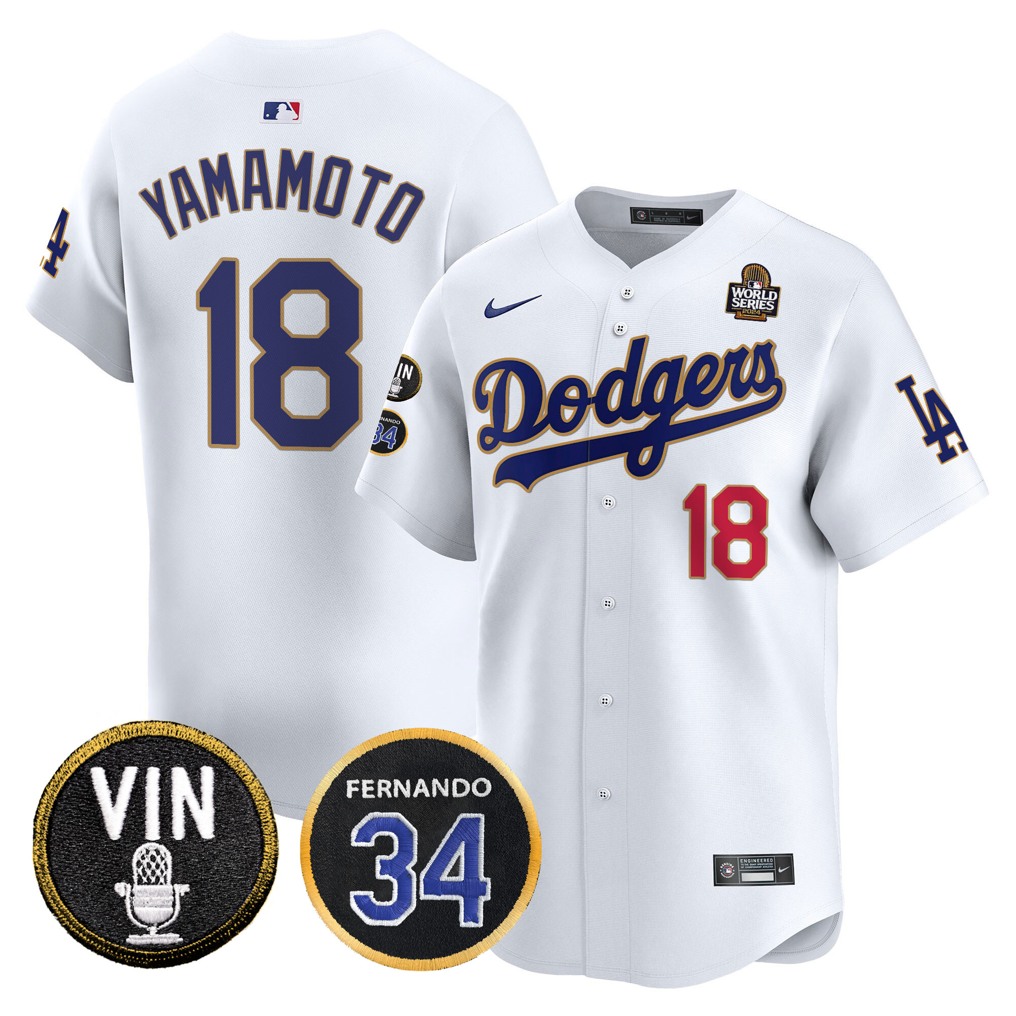 Men's Dodgers 2024 World Series Gold Trim Vapor Premier Limited Jersey V3 - All Stitched