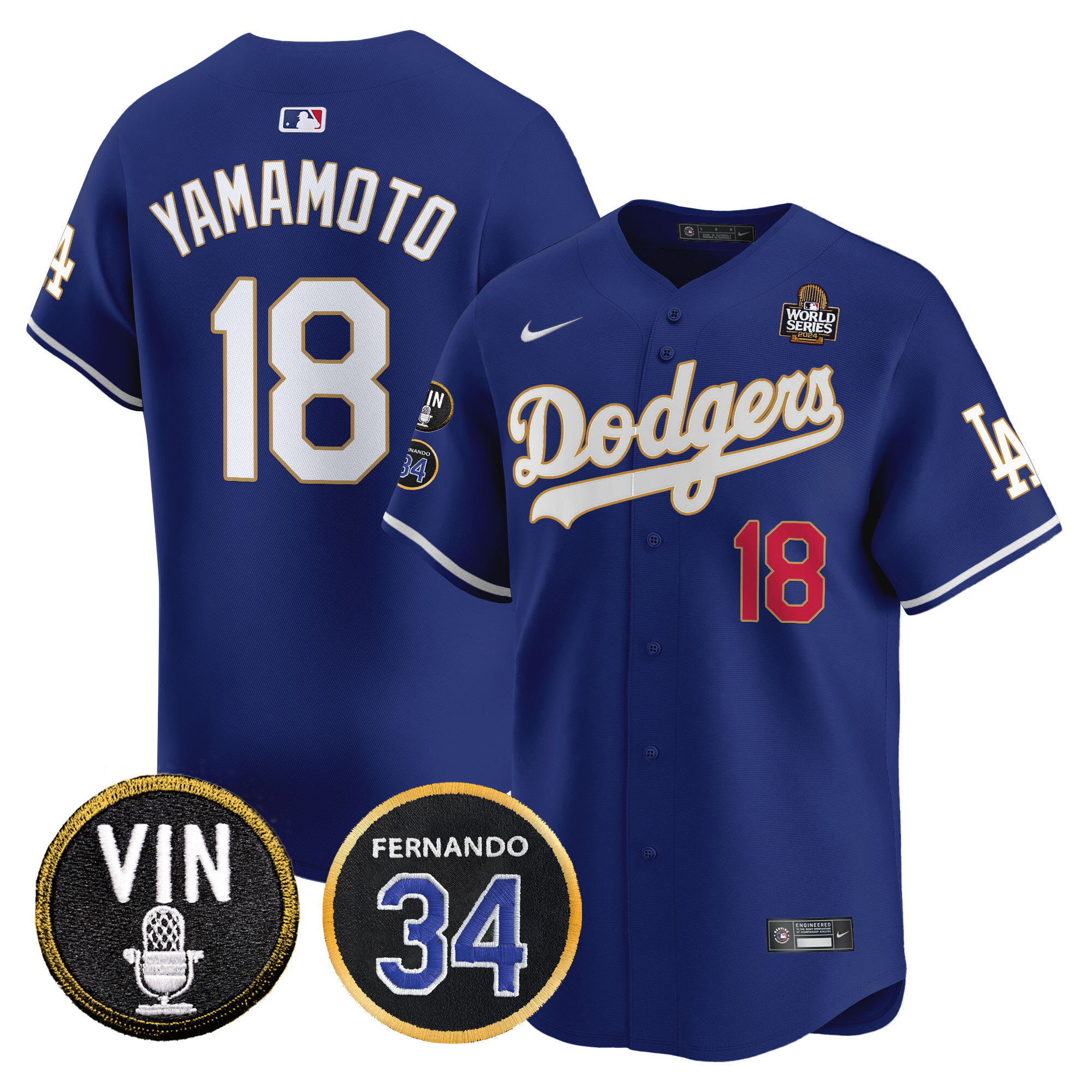 Men's Dodgers 2024 World Series Gold Trim Vapor Premier Limited Jersey V3 - All Stitched