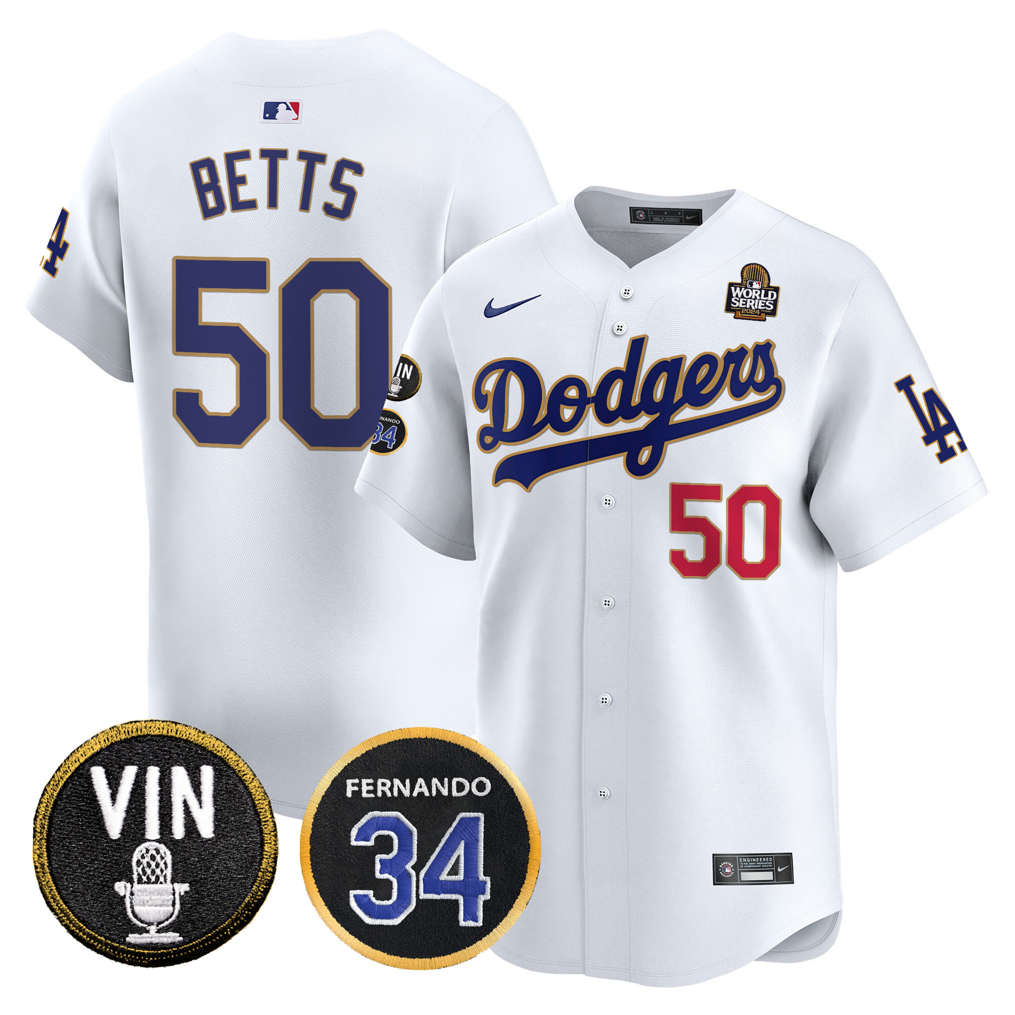 Men's Dodgers 2024 World Series Gold Trim Vapor Premier Limited Jersey V3 - All Stitched