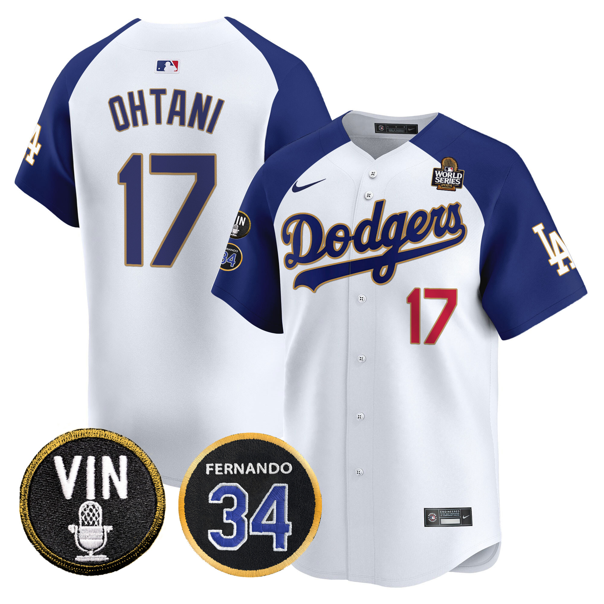 Men's Dodgers 2024 World Series Gold Trim Vapor Premier Limited Jersey V3 - All Stitched