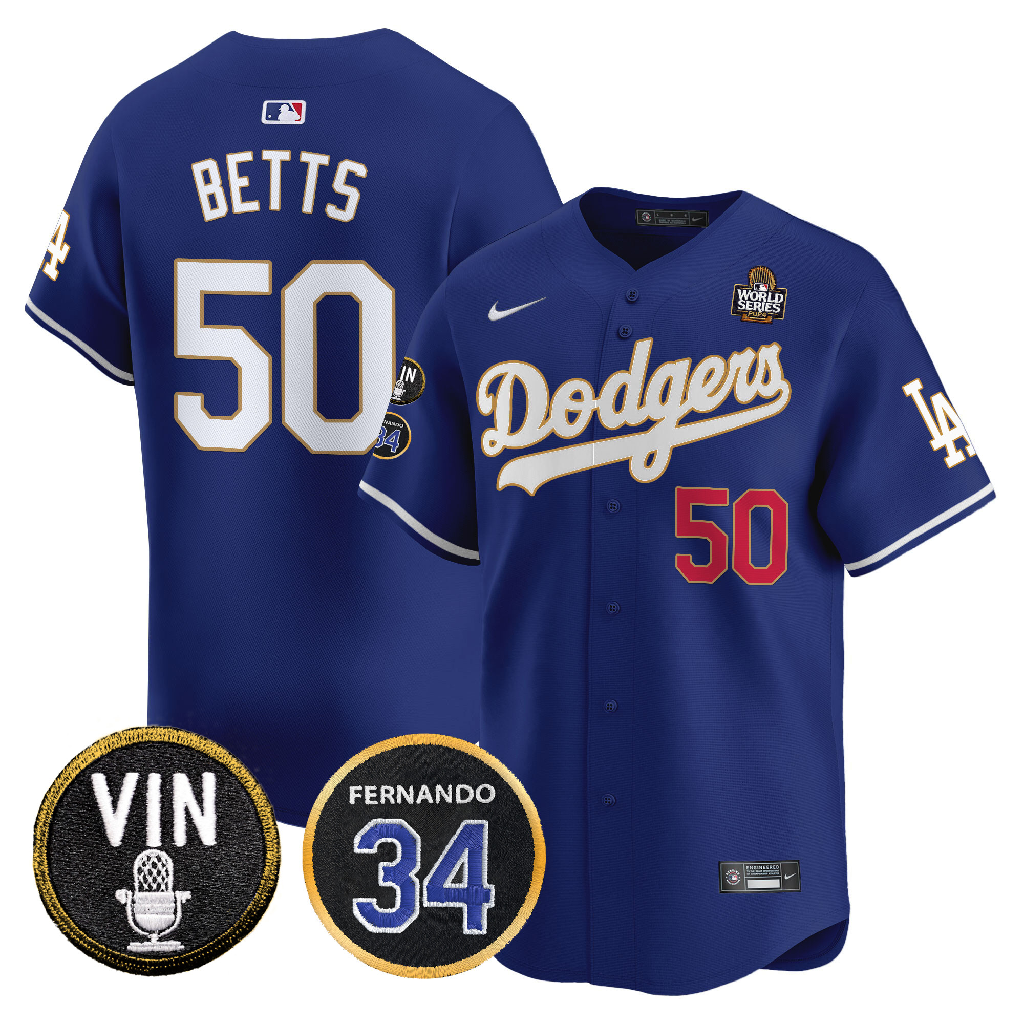 Men's Dodgers 2024 World Series Gold Trim Vapor Premier Limited Jersey V3 - All Stitched