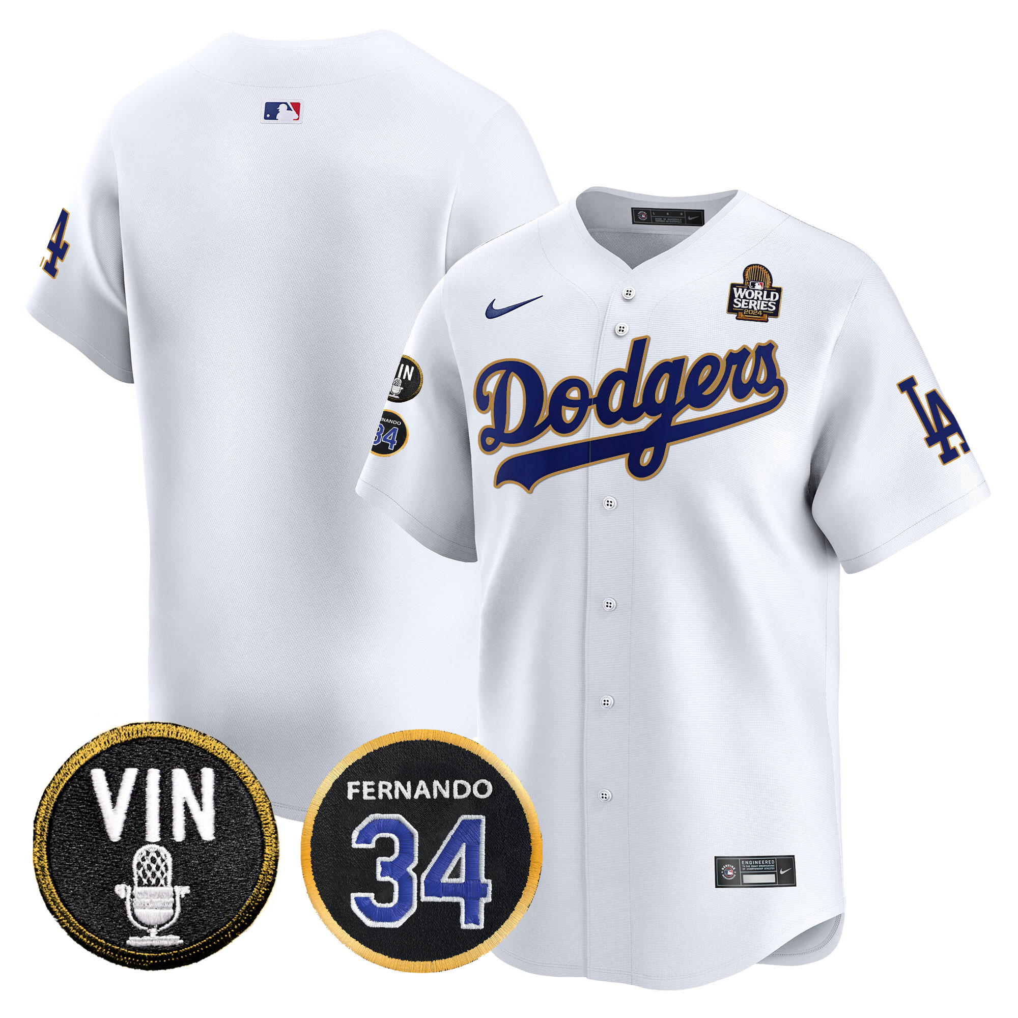 Men's Dodgers 2024 World Series Gold Trim Vapor Premier Limited Jersey V3 - All Stitched