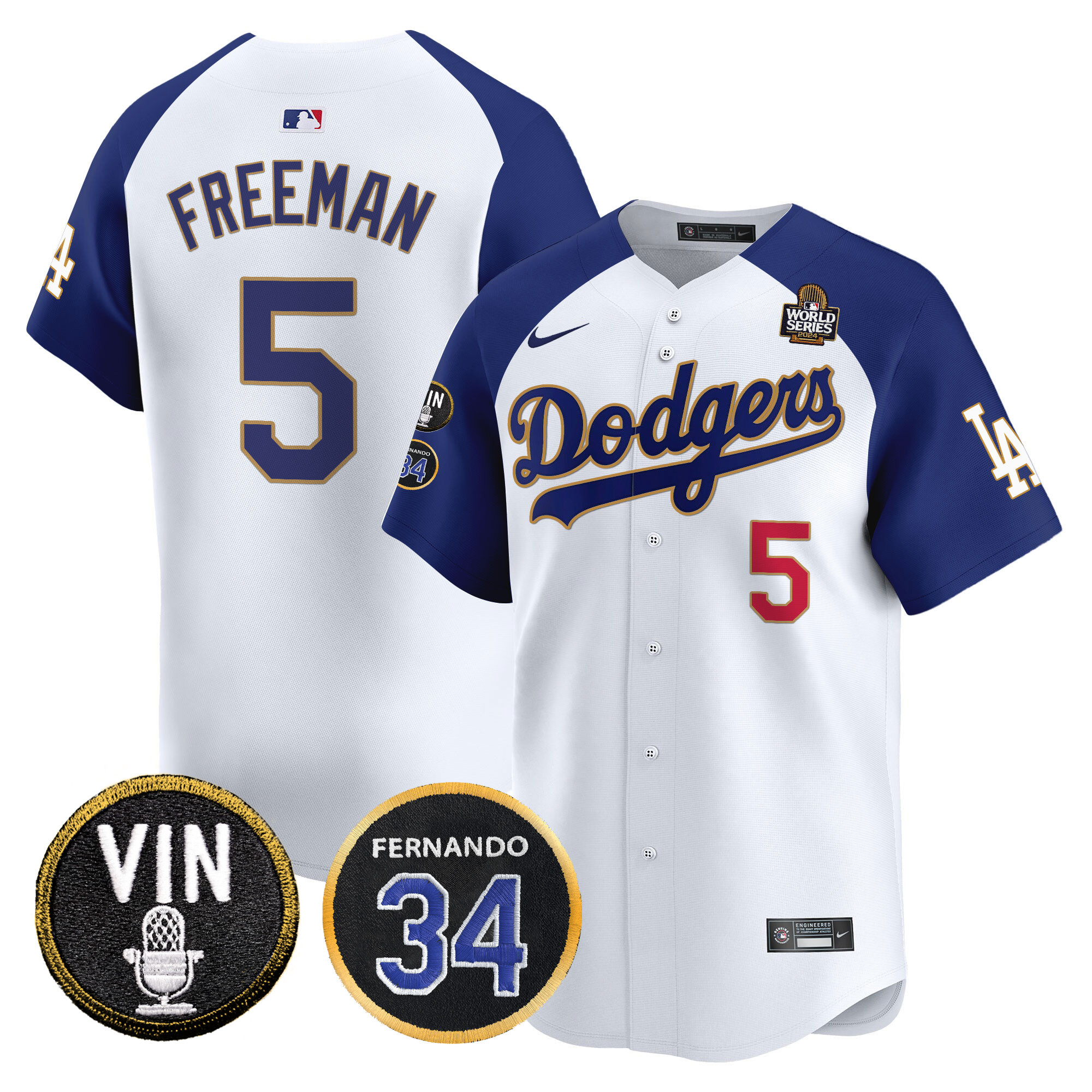 Men's Dodgers 2024 World Series Gold Trim Vapor Premier Limited Jersey V3 - All Stitched