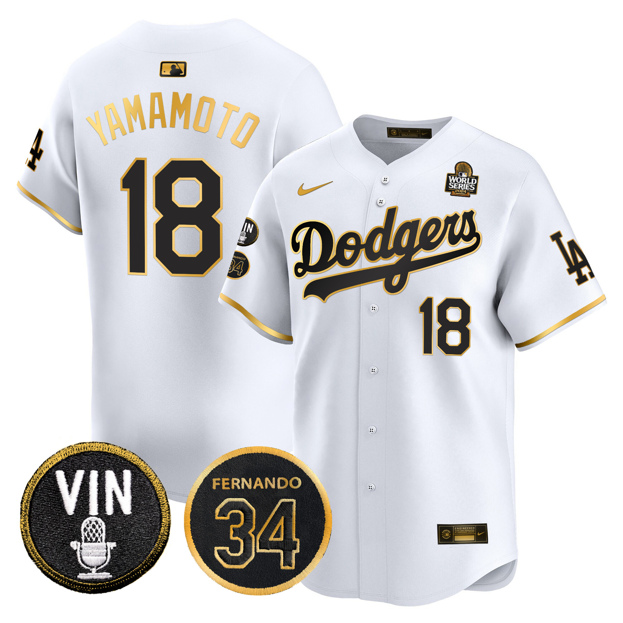 Men's Dodgers 2024 World Series Gold Trim Vapor Premier Limited Jersey V3 - All Stitched