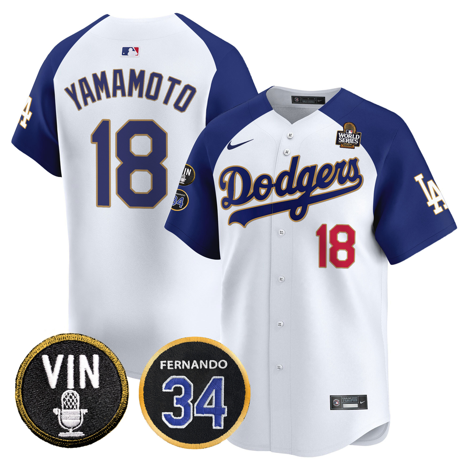 Men's Dodgers 2024 World Series Gold Trim Vapor Premier Limited Jersey V3 - All Stitched