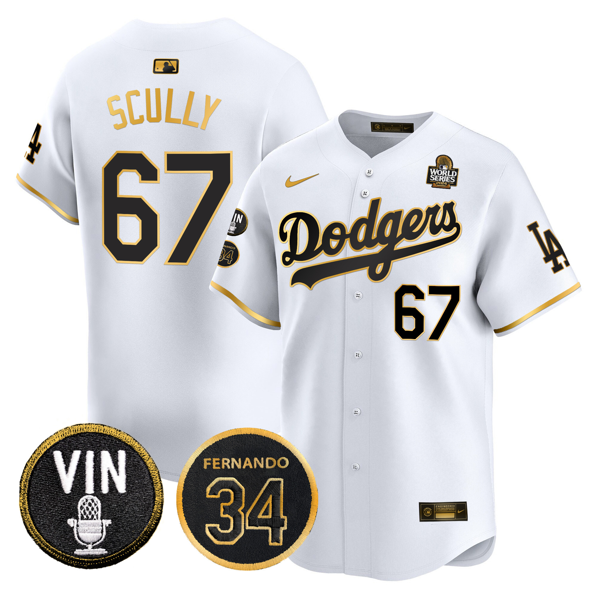 Men's Dodgers 2024 World Series Gold Trim Vapor Premier Limited Jersey V3 - All Stitched