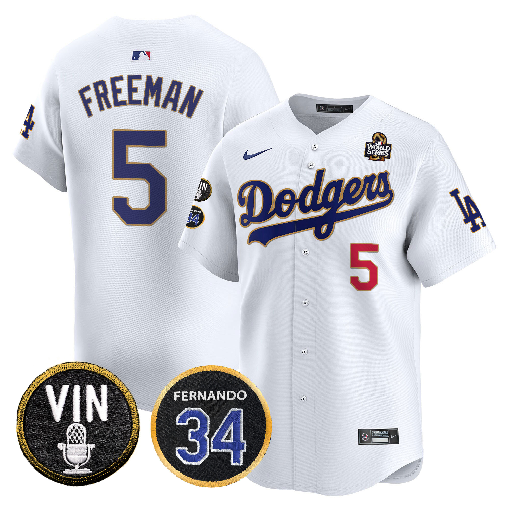 Men's Dodgers 2024 World Series Gold Trim Vapor Premier Limited Jersey V3 - All Stitched