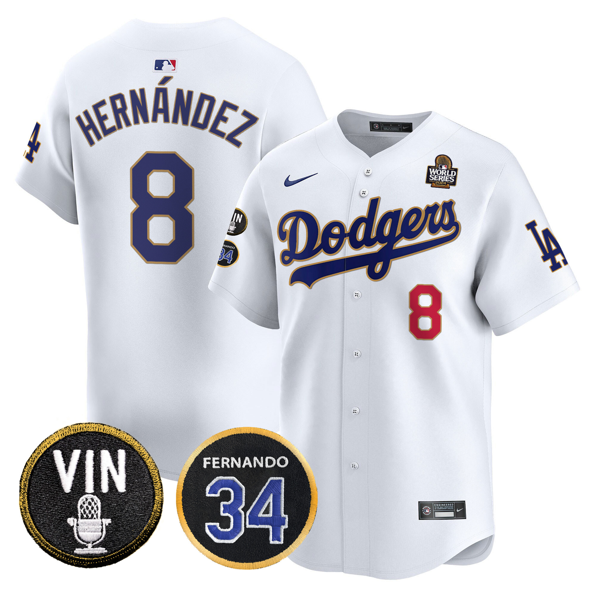Men's Dodgers 2024 World Series Gold Trim Vapor Premier Limited Jersey V3 - All Stitched