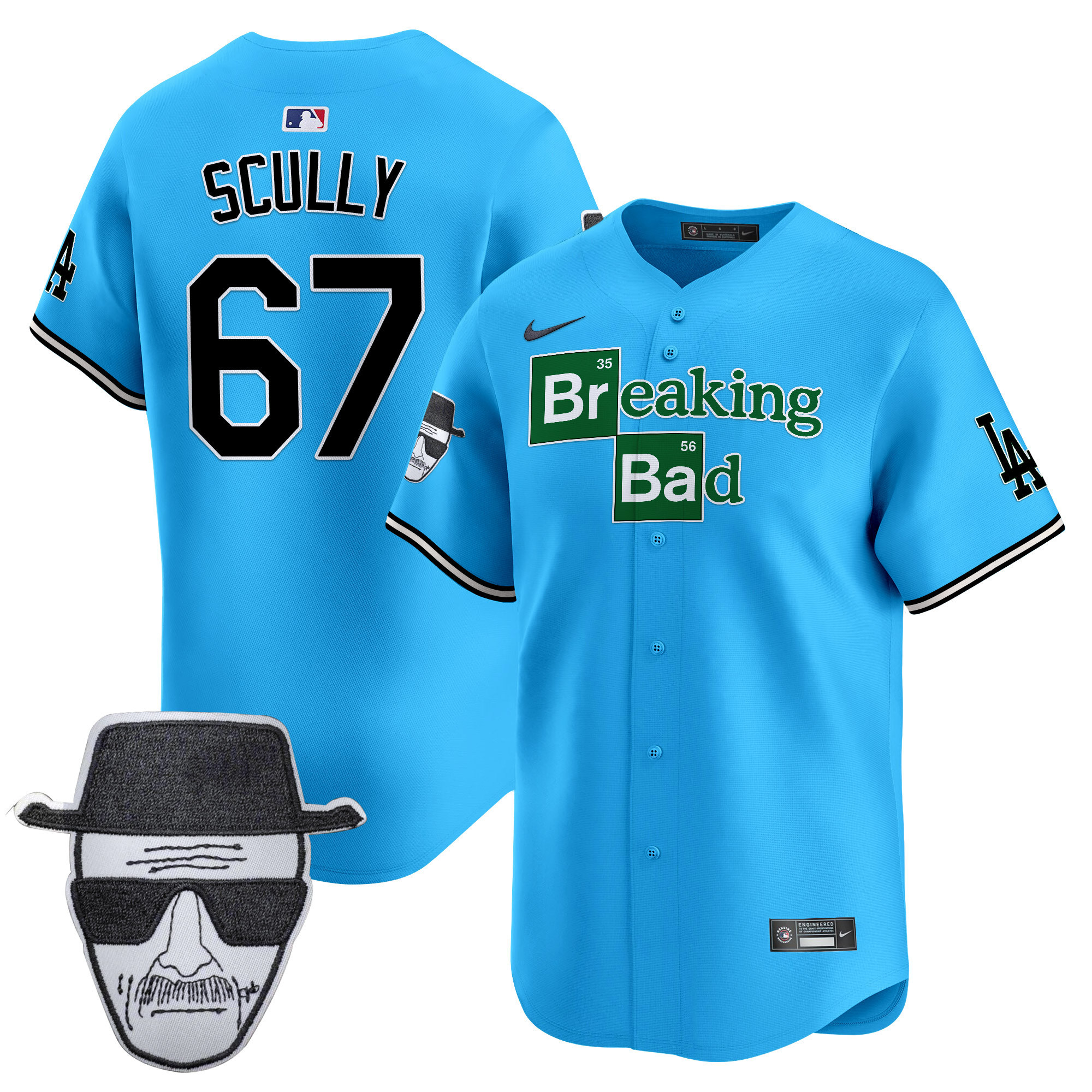 Men's Dodgers Breaking Bad Walter White Patch Vapor Premier Limited Jersey - All Stitched